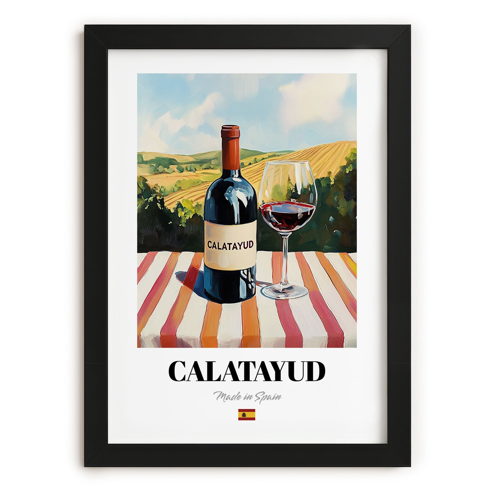 Calatayud – Spanish Red Wine, Vineyard Terrace Poster, in sleek black frame