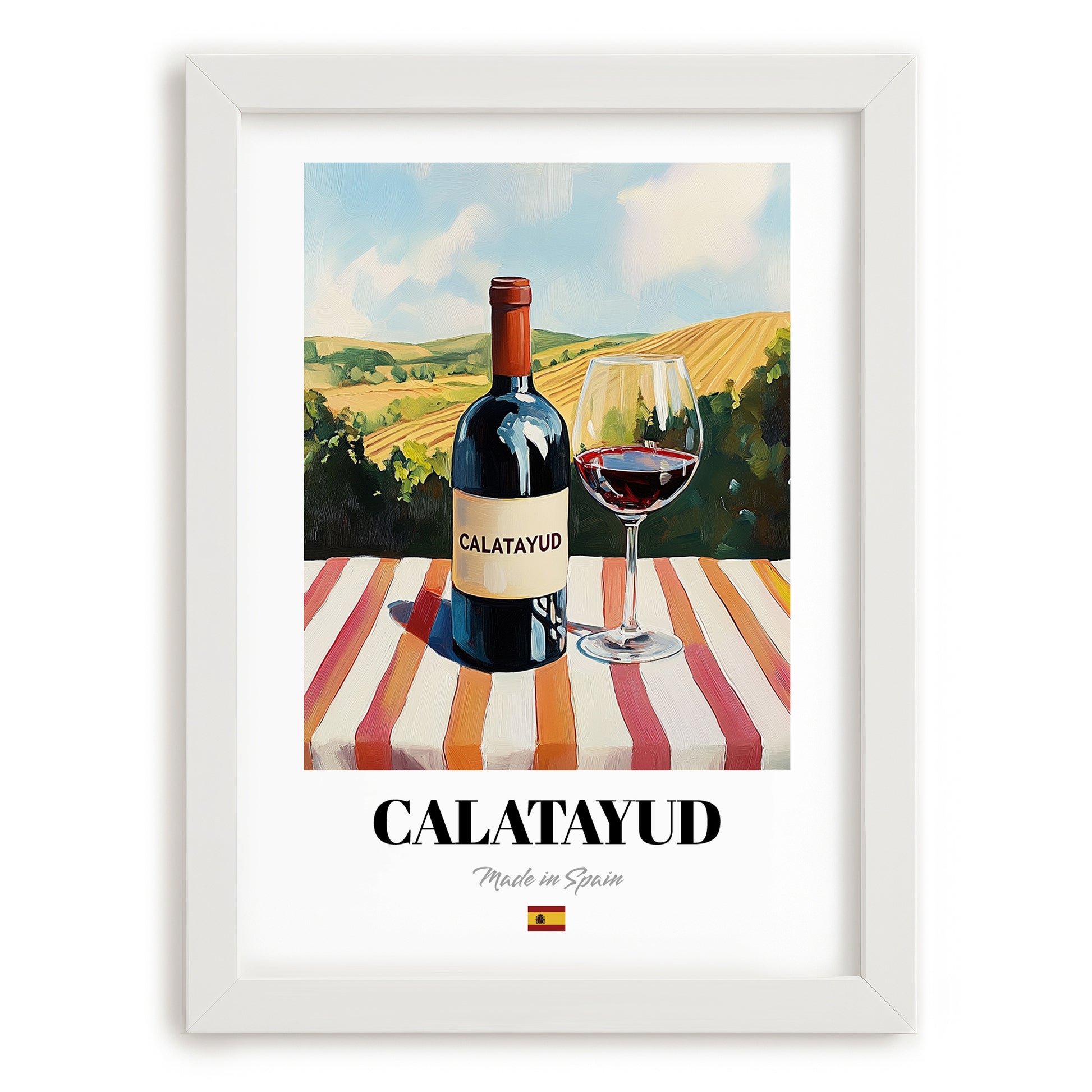Calatayud – Spanish Red Wine, Vineyard Terrace Poster, placed in minimal white frame