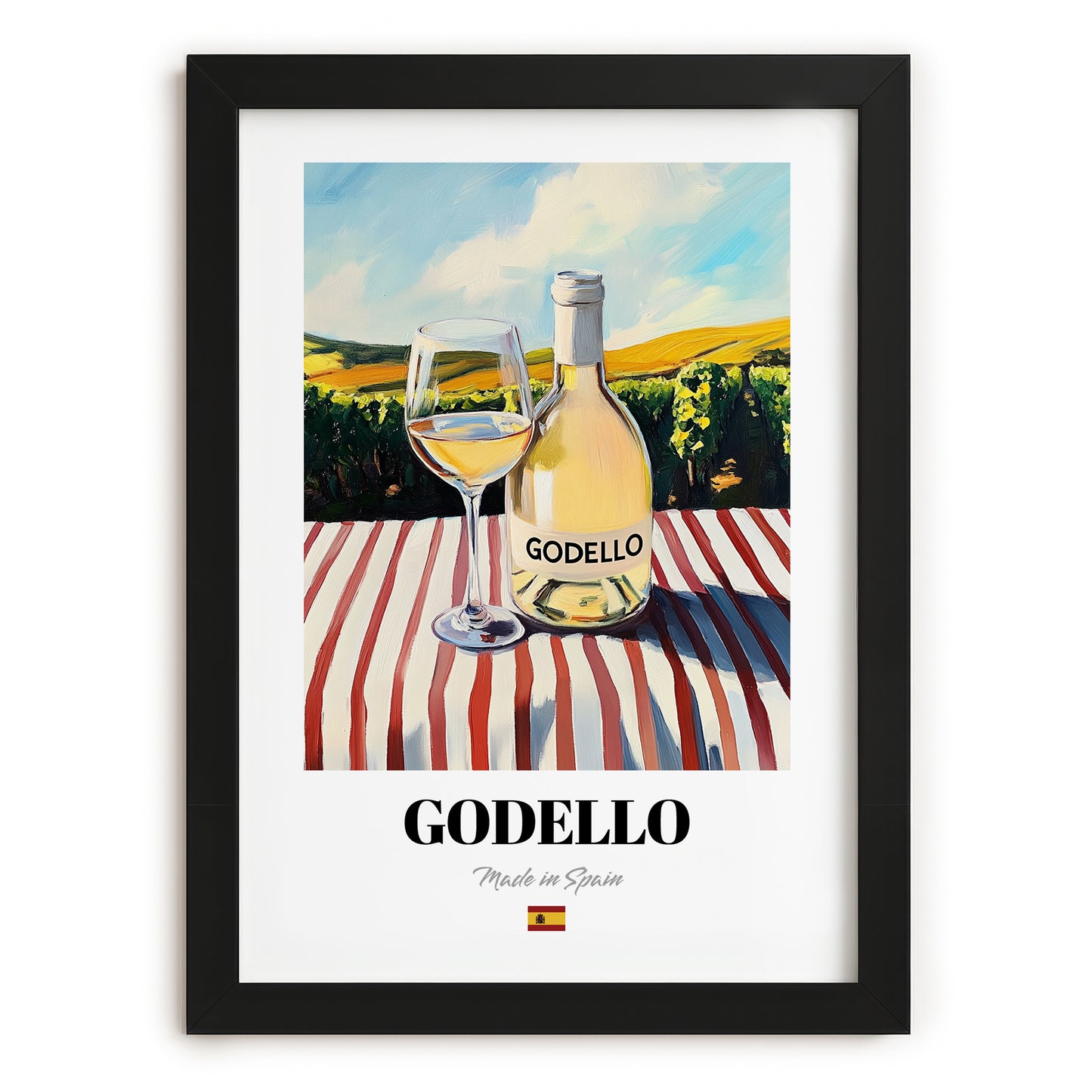 Godello – Spanish White Wine, Tasting Room Wall Art, in sleek black frame