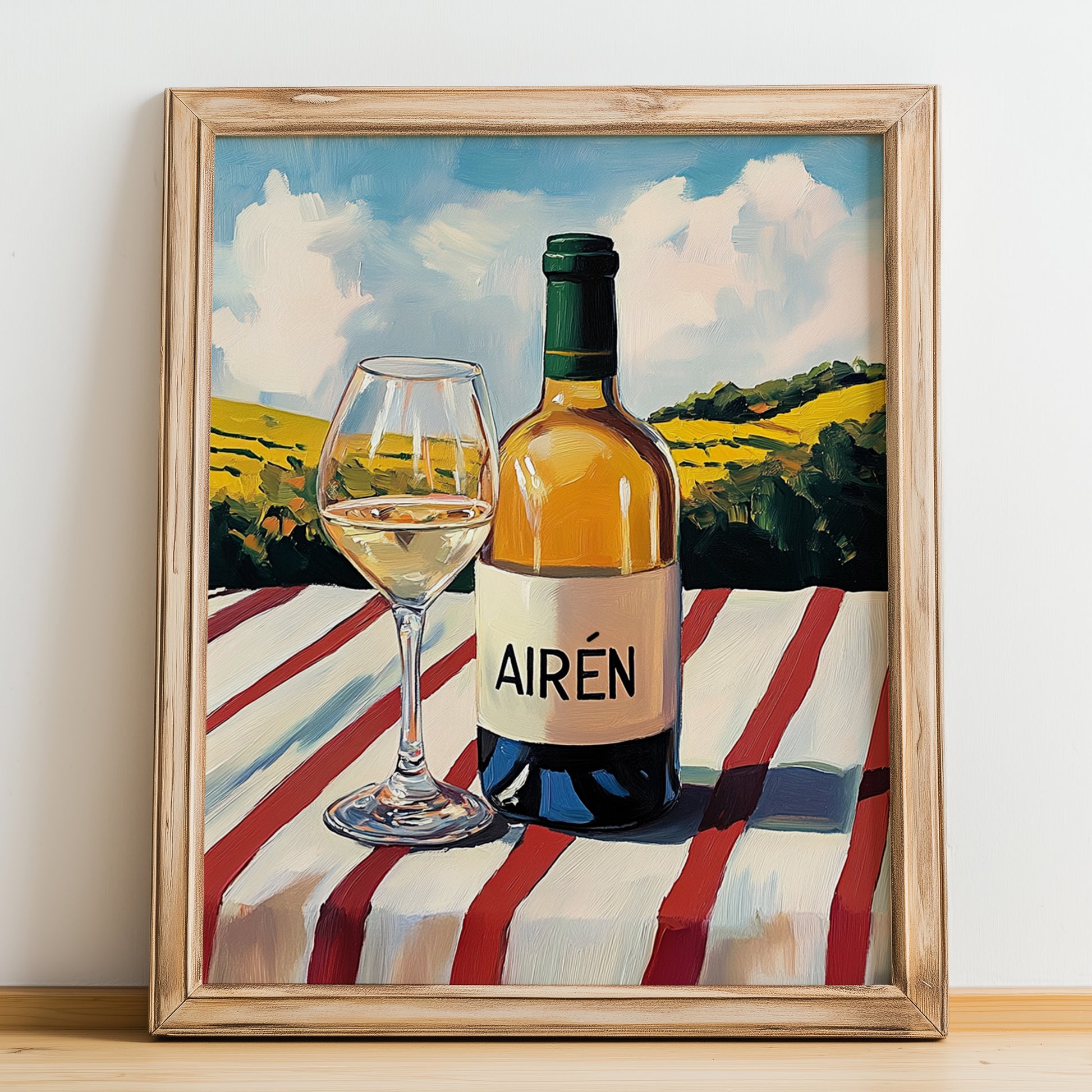 Airén – Spanish White Wine, Enoteca Wall Art, no-text version framed in wood