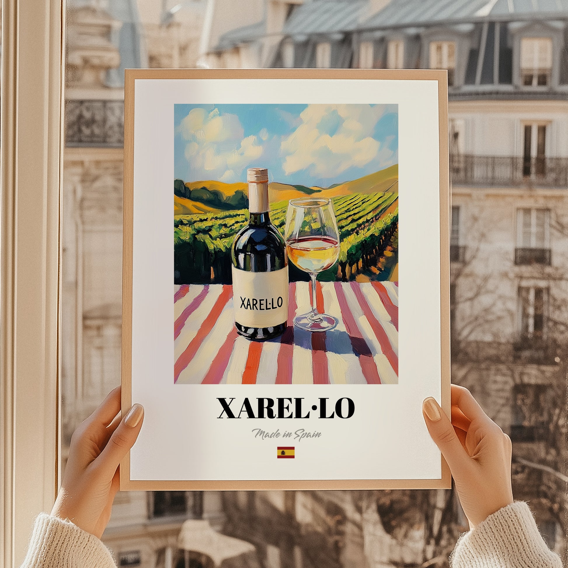 Xarel·lo – Spanish White Wine, Vineyard Terrace Poster, styled in a charming Paris street view