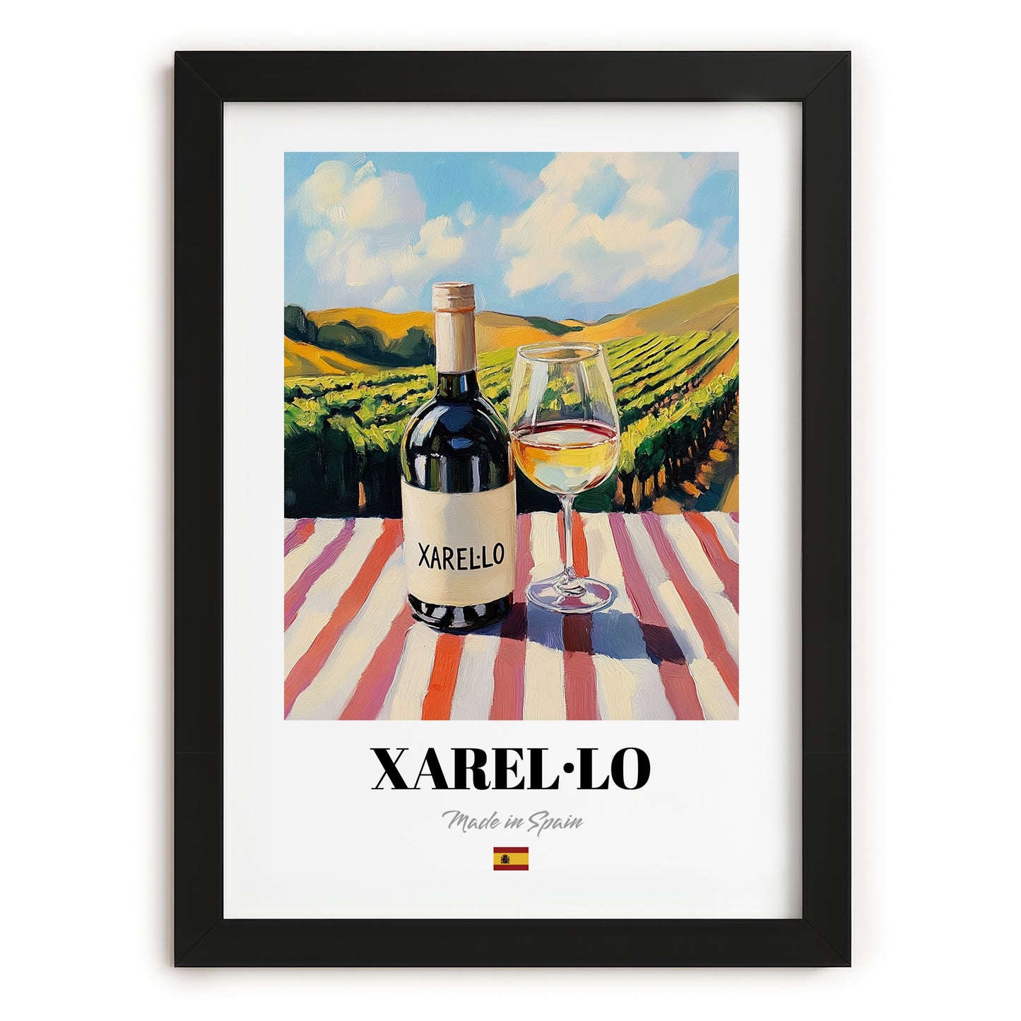 Xarel·lo – Spanish White Wine, Vineyard Terrace Poster, in sleek black frame