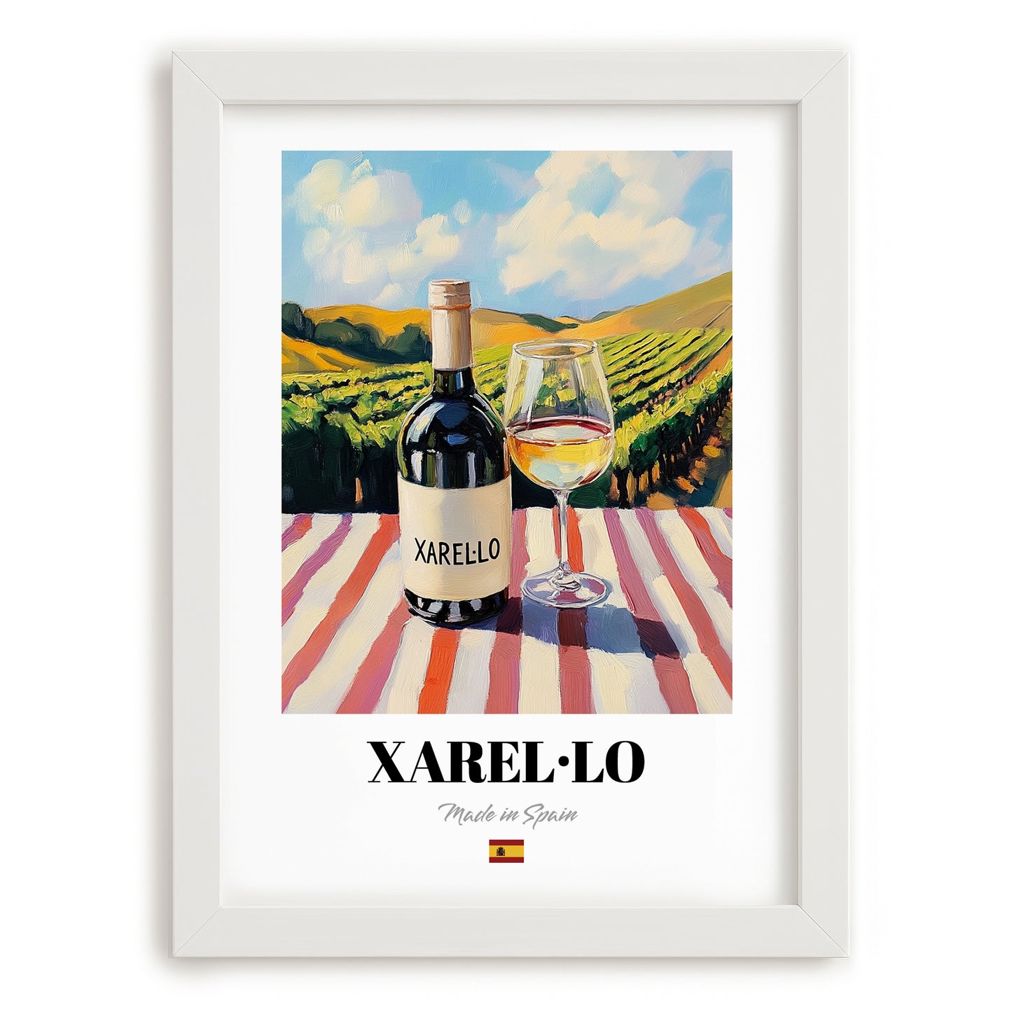 Xarel·lo – Spanish White Wine, Vineyard Terrace Poster, placed in minimal white frame