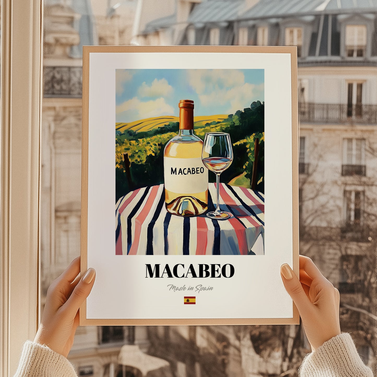 Macabeo – Spanish White Wine, Bodega Art, styled in a charming Paris street view