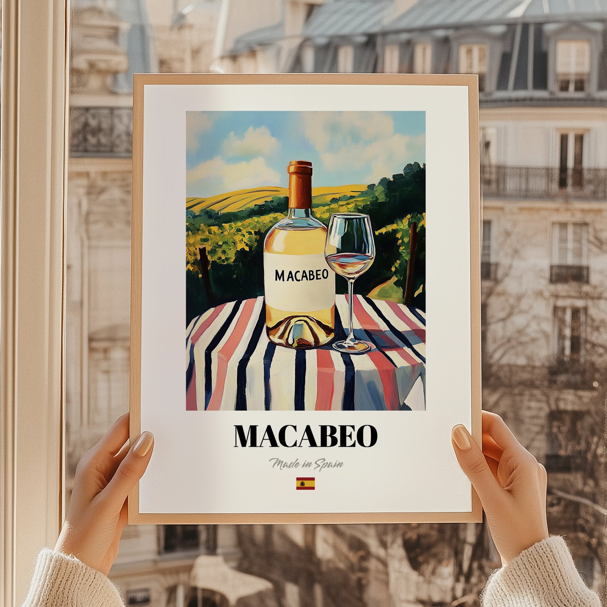 Macabeo – Spanish White Wine, Bodega Art, styled in a charming Paris street view