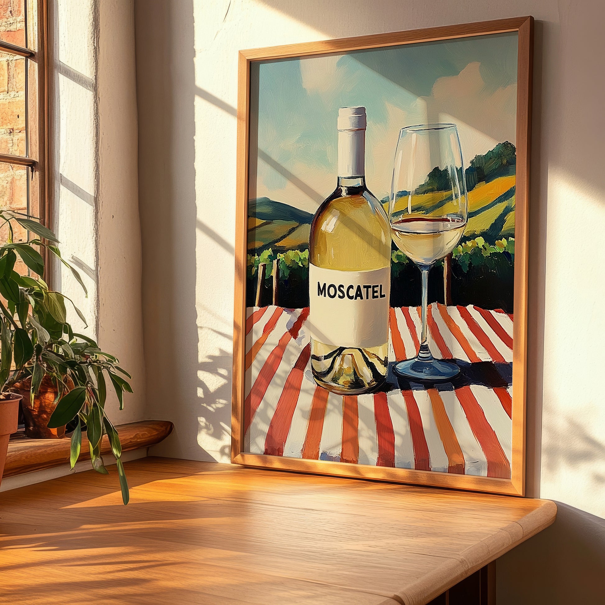 Moscatel – Spanish White Wine, Vineyard Terrace Poster, clean layout with no caption