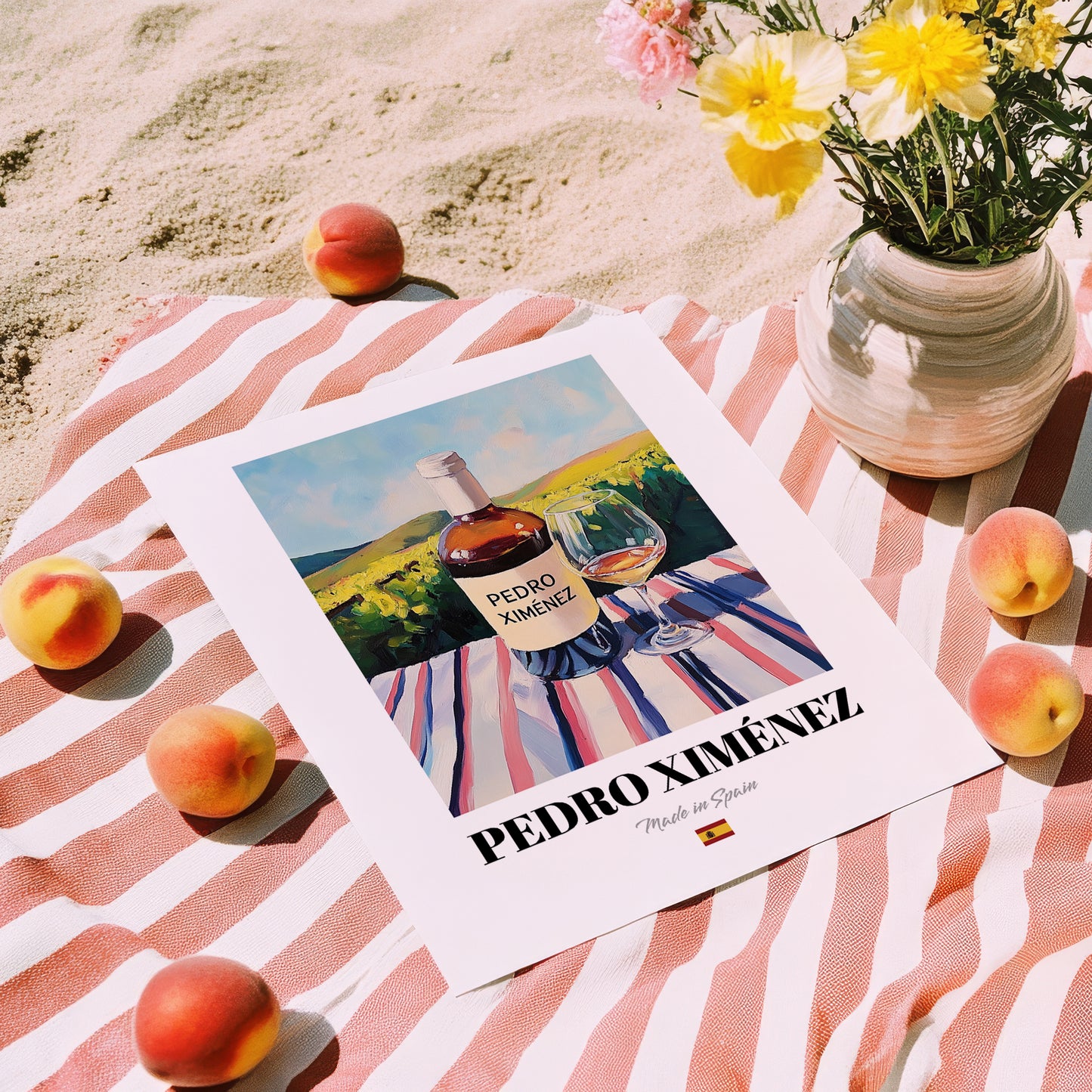 Pedro Ximénez – Spanish White Wine, Vinoteca Painting, unframed on coastal sand