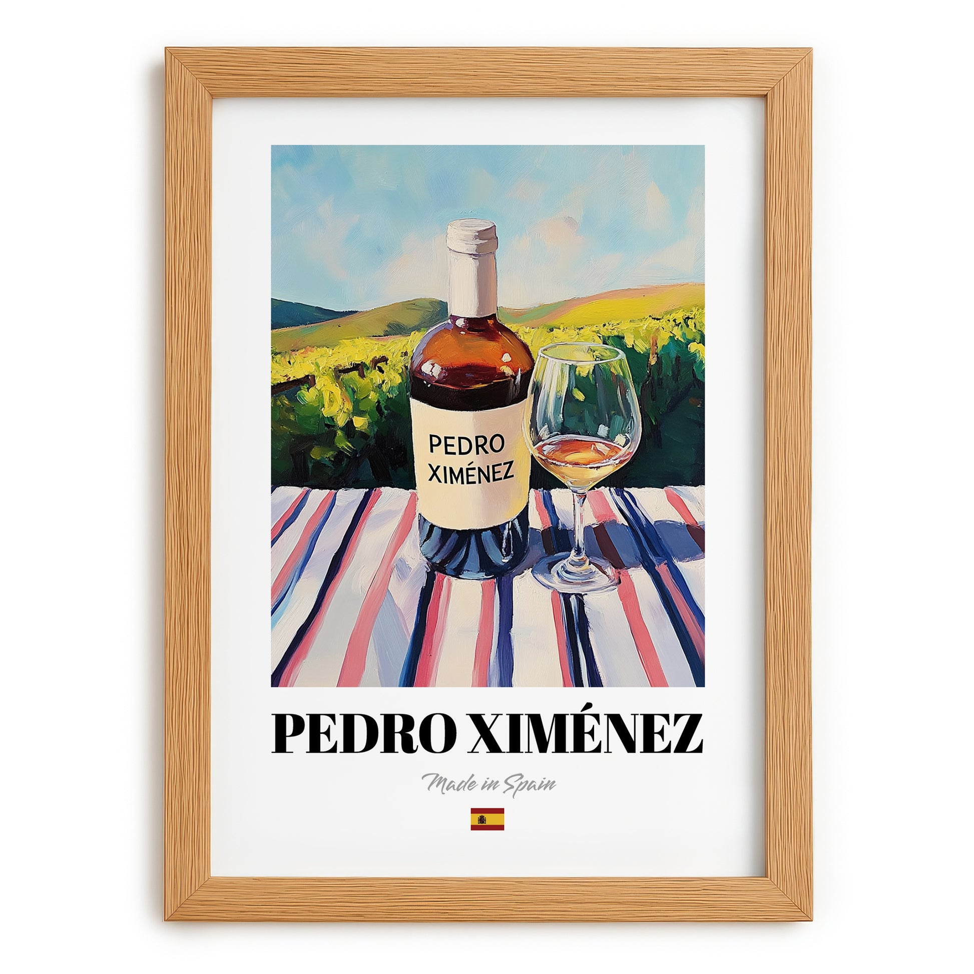 Pedro Ximénez – Spanish White Wine, Vinoteca Painting, set in oak frame