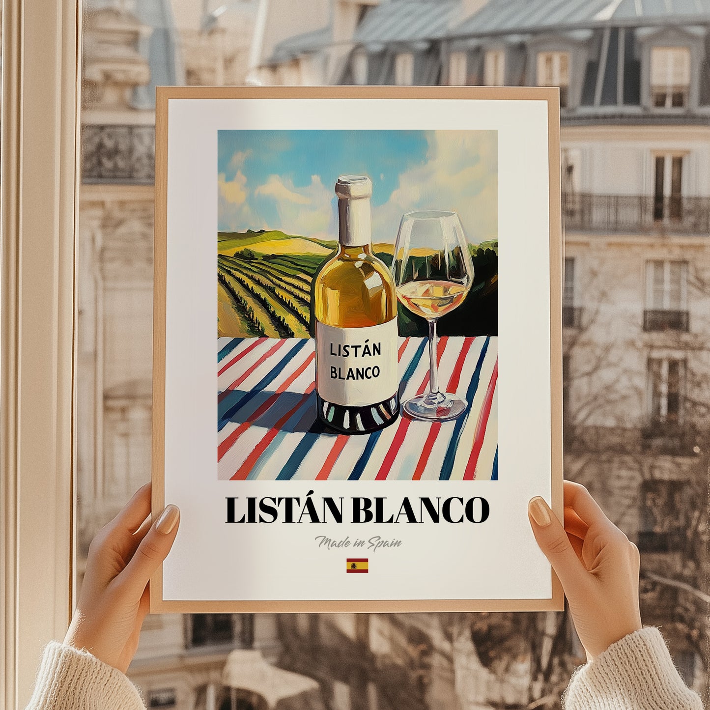 Listán Blanco – Spanish White Wine, Vinoteca Wall Decor, styled in a charming Paris street view