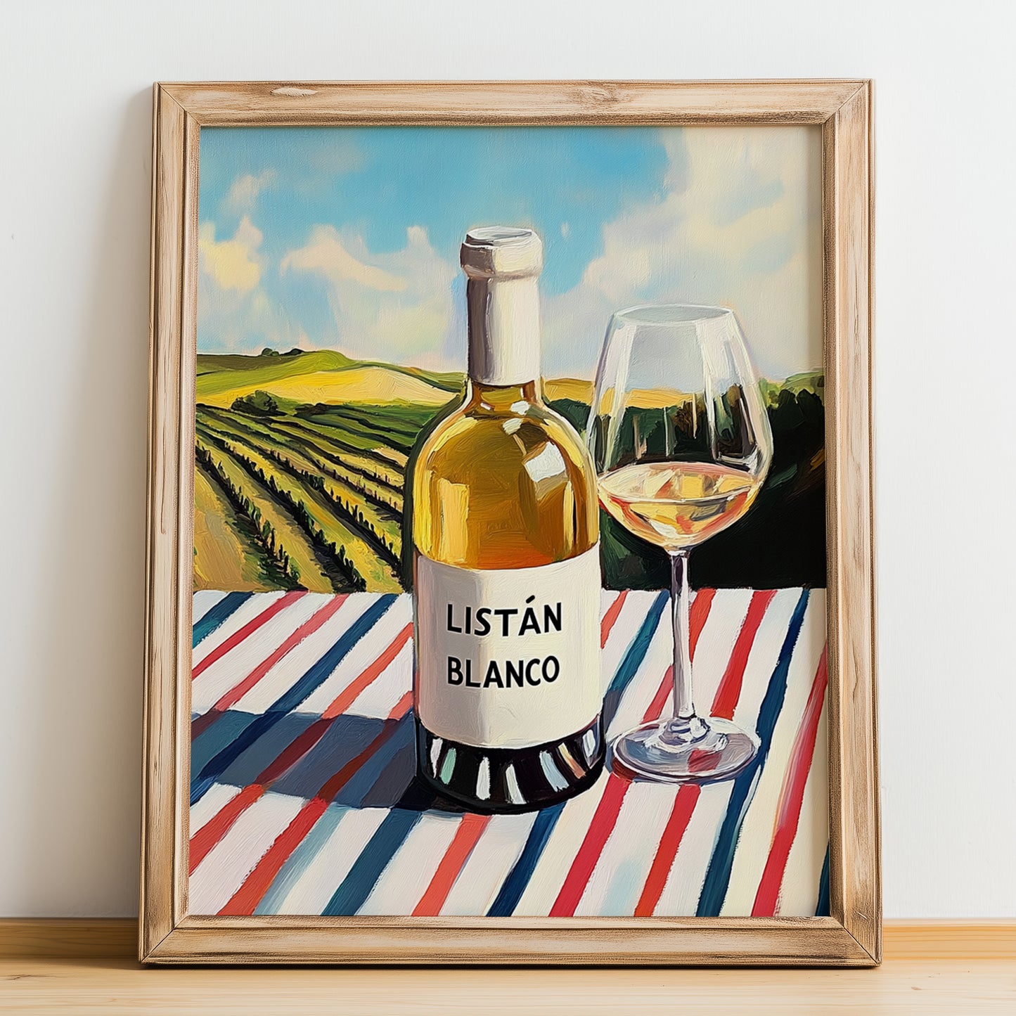 Listán Blanco – Spanish White Wine, Vinoteca Wall Decor, no-text version framed in wood