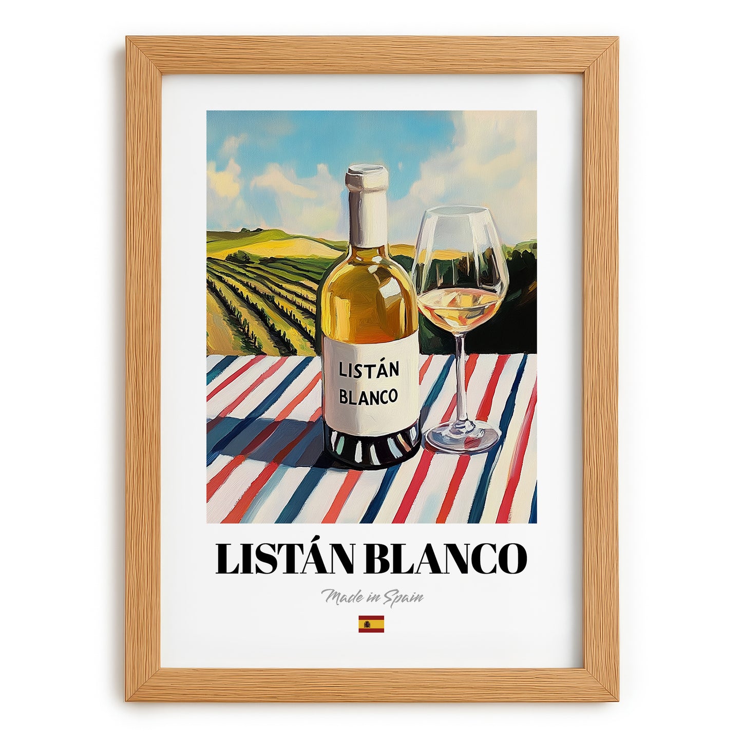 Listán Blanco – Spanish White Wine, Vinoteca Wall Decor, set in oak frame