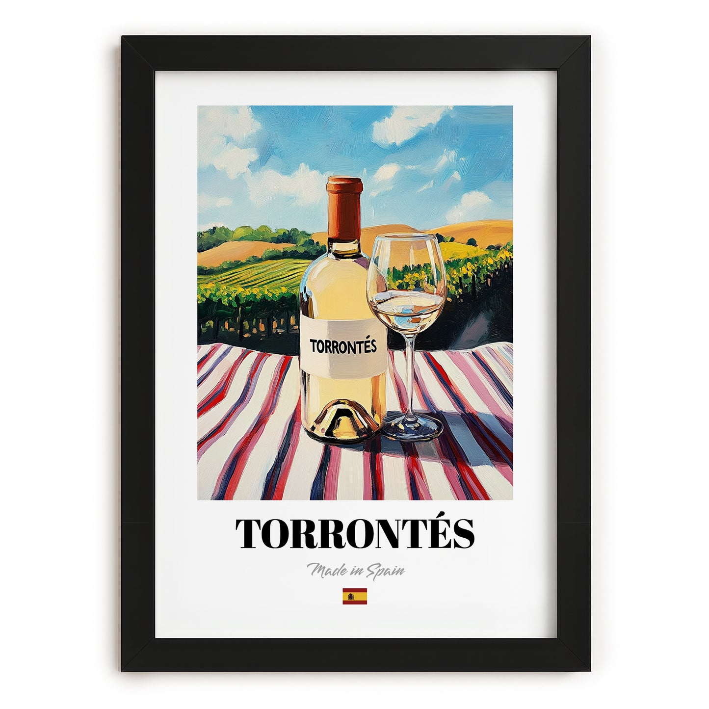 Torrontés – Spanish White Wine, Bodega Wall Art, in sleek black frame