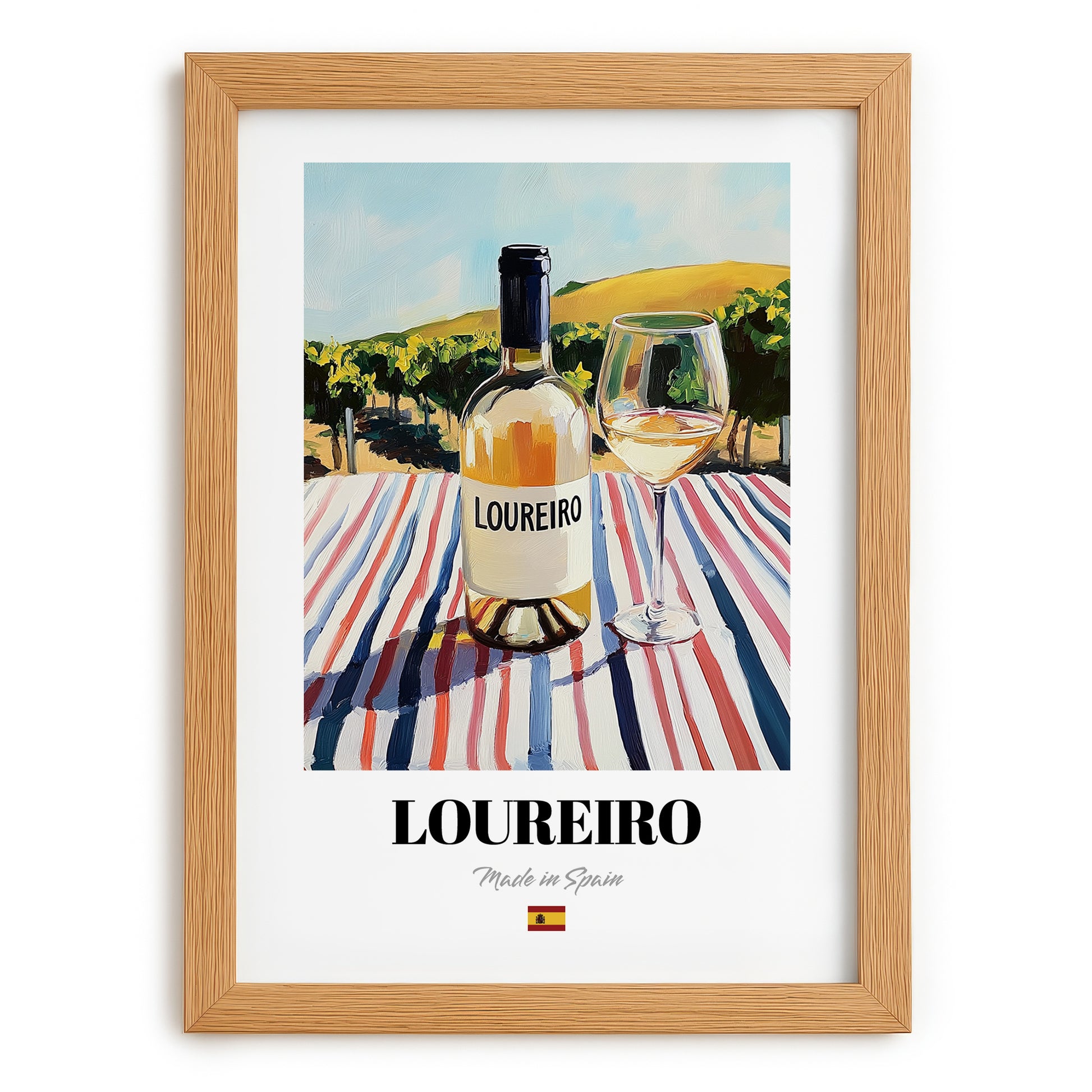 Loureiro – Spanish White Wine, Vinoteca Art, set in oak frame