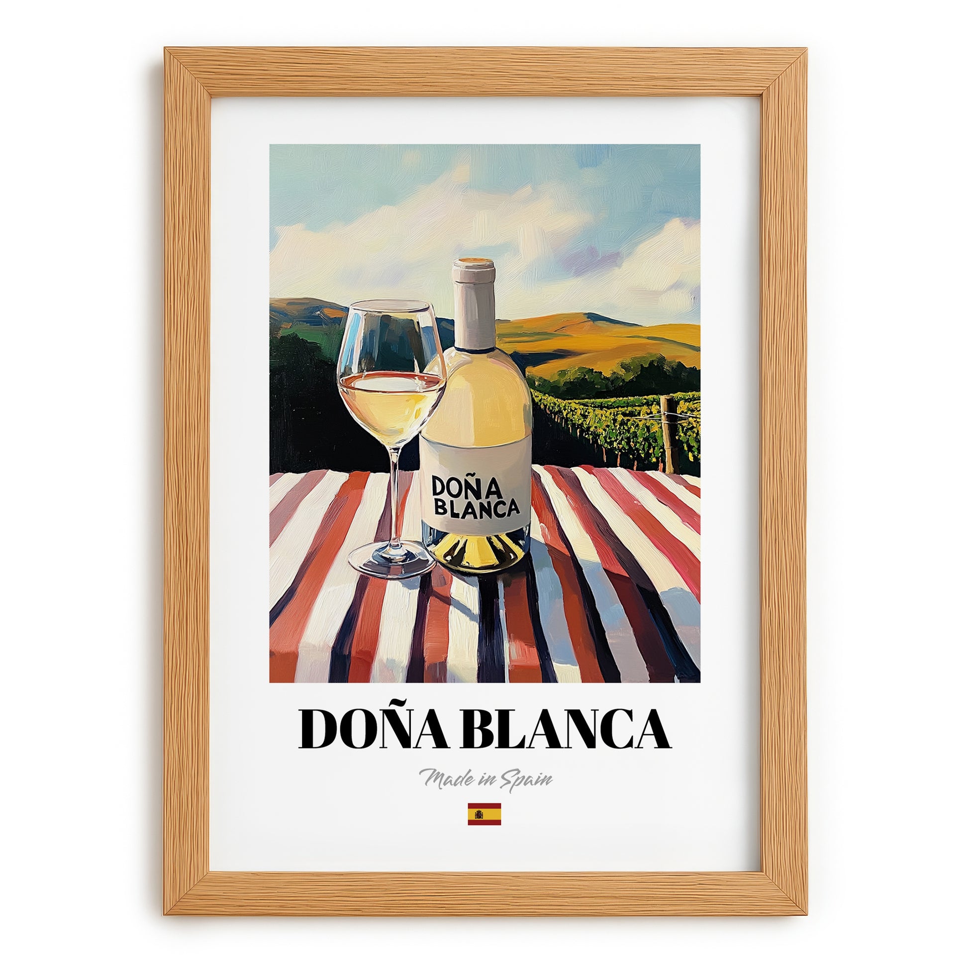 Doña Blanca – Spanish White Wine, Enoteca Still Life, set in oak frame