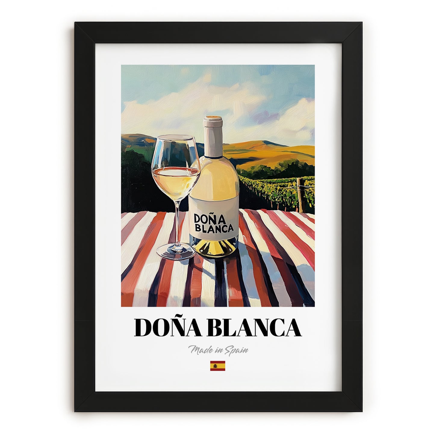 Doña Blanca – Spanish White Wine, Enoteca Still Life, in sleek black frame