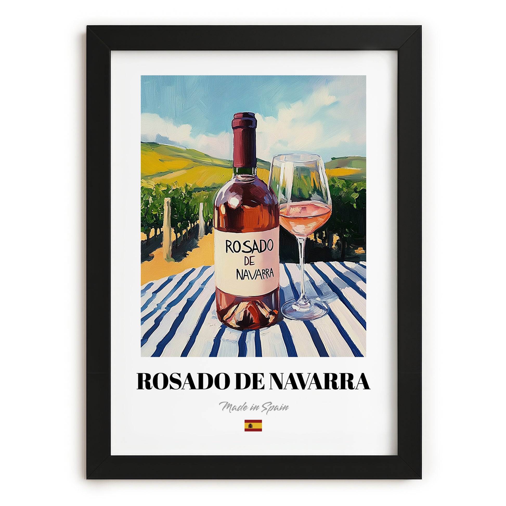 Rosado de Navarra – Spanish Rose Wine, Bodega Wall Art, in sleek black frame