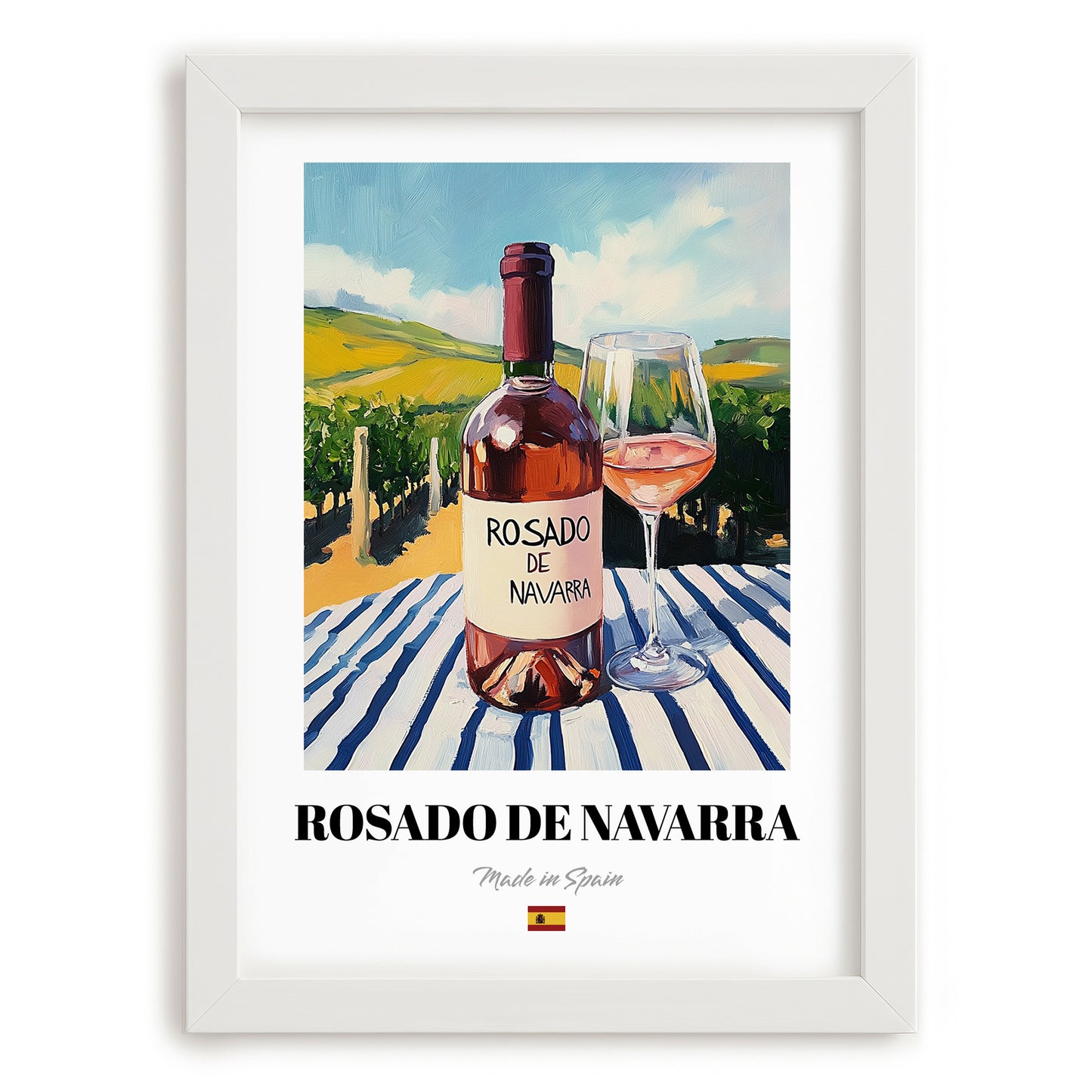 Rosado de Navarra – Spanish Rose Wine, Bodega Wall Art, placed in minimal white frame