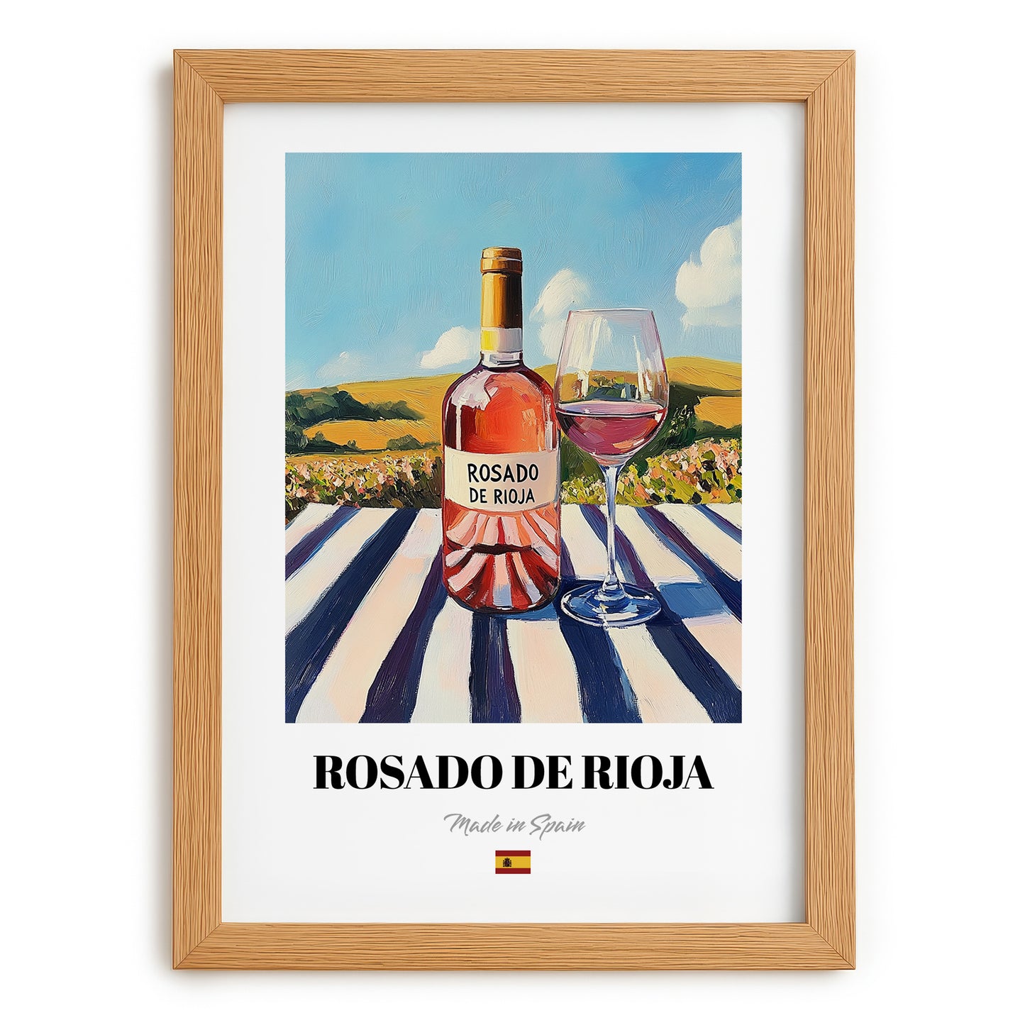 Rosado de Rioja – Spanish Rose Wine, Wine Bar Poster, set in oak frame