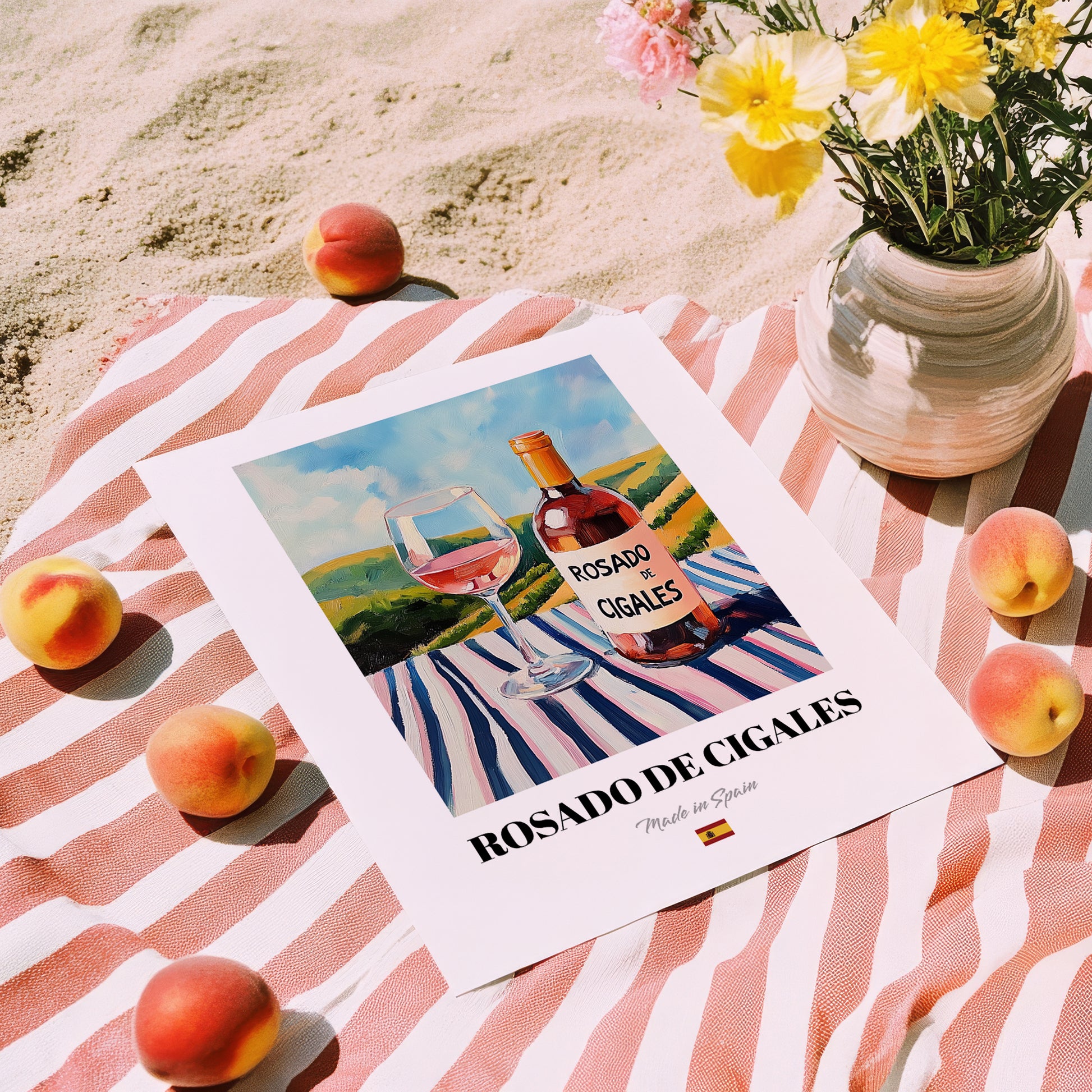Rosado de Cigales – Spanish Rose Wine, Vinoteca Poster, unframed on coastal sand