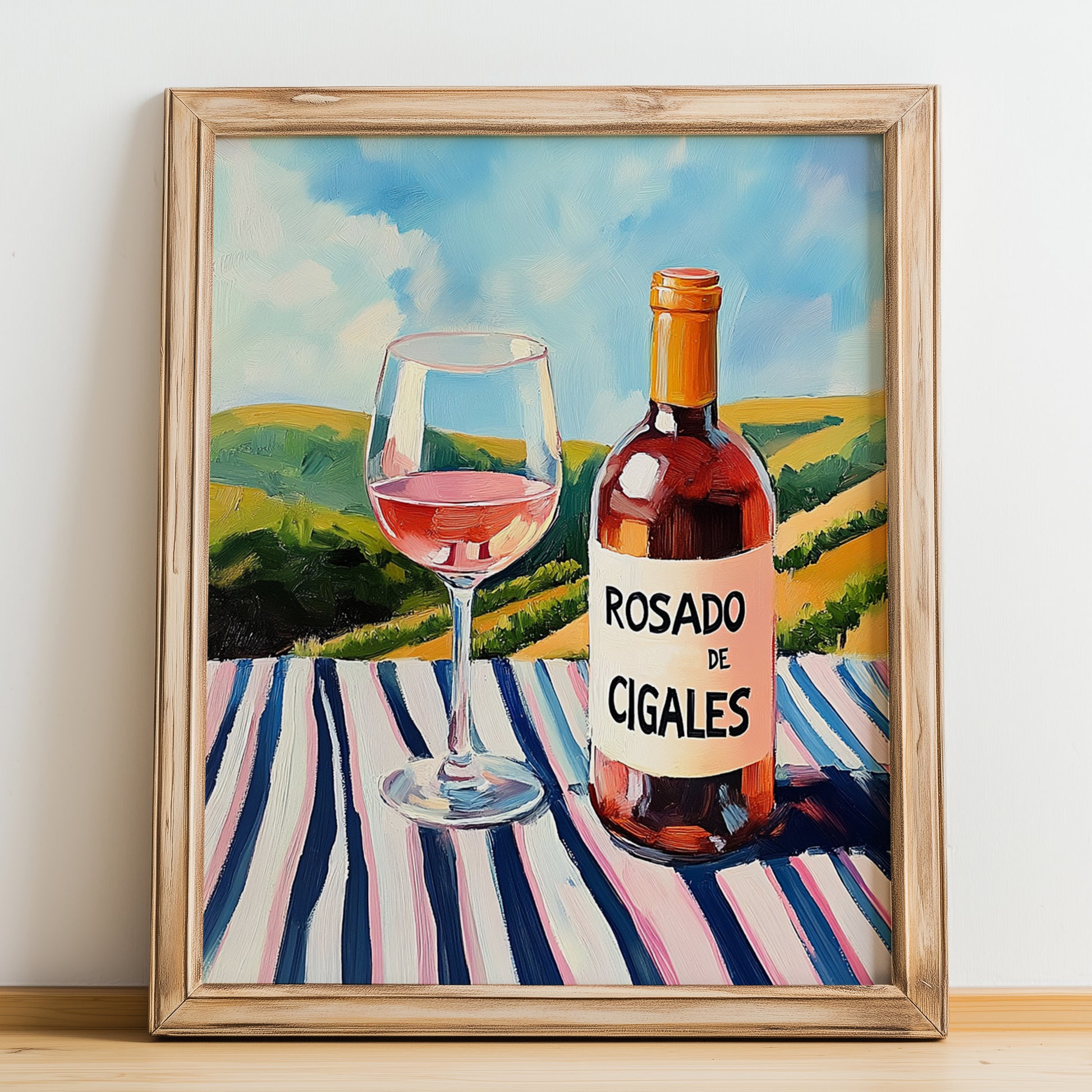 Rosado de Cigales – Spanish Rose Wine, Vinoteca Poster, no-text version framed in wood