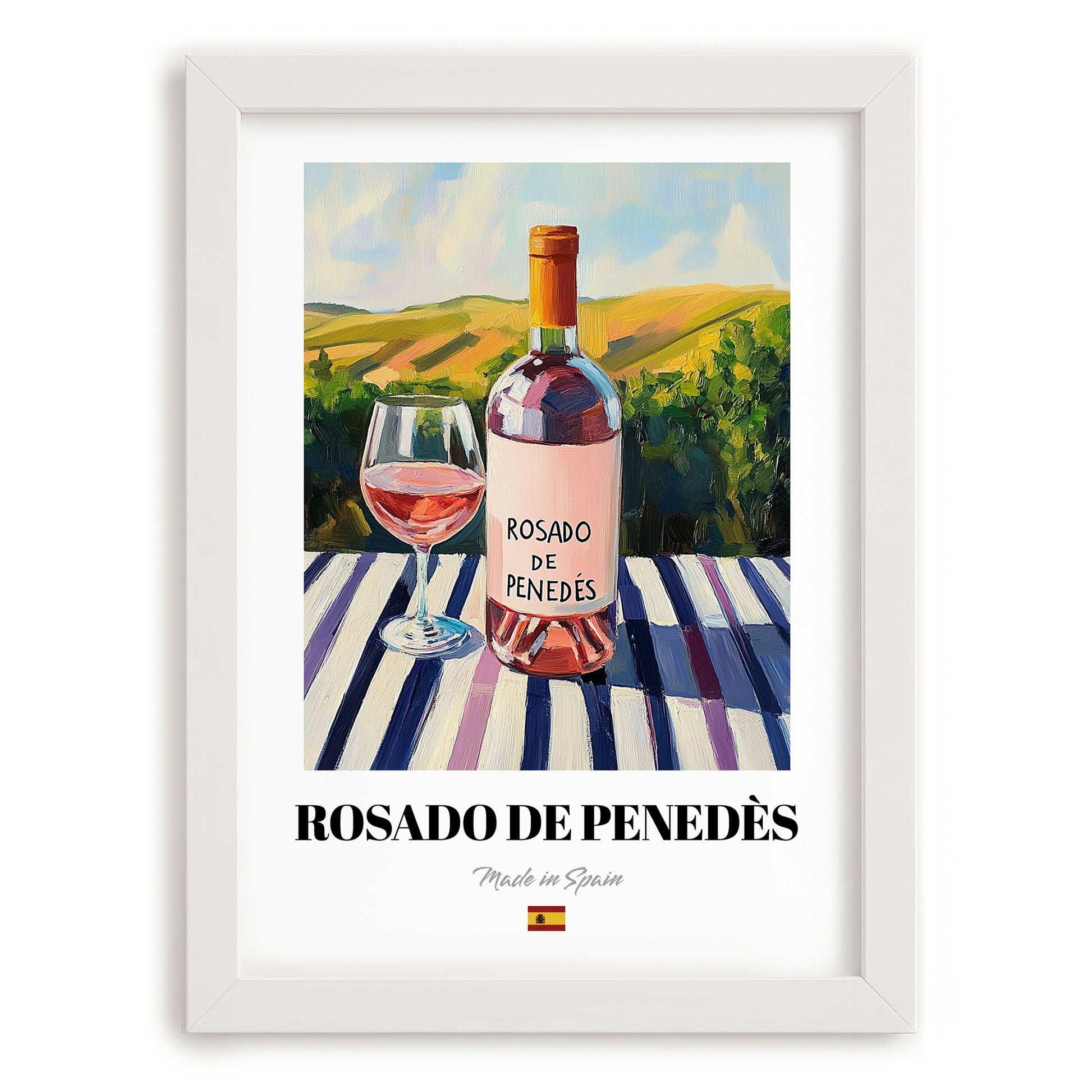 Rosado de Penedès – Spanish Rose Wine, Vinoteca Painting, placed in minimal white frame