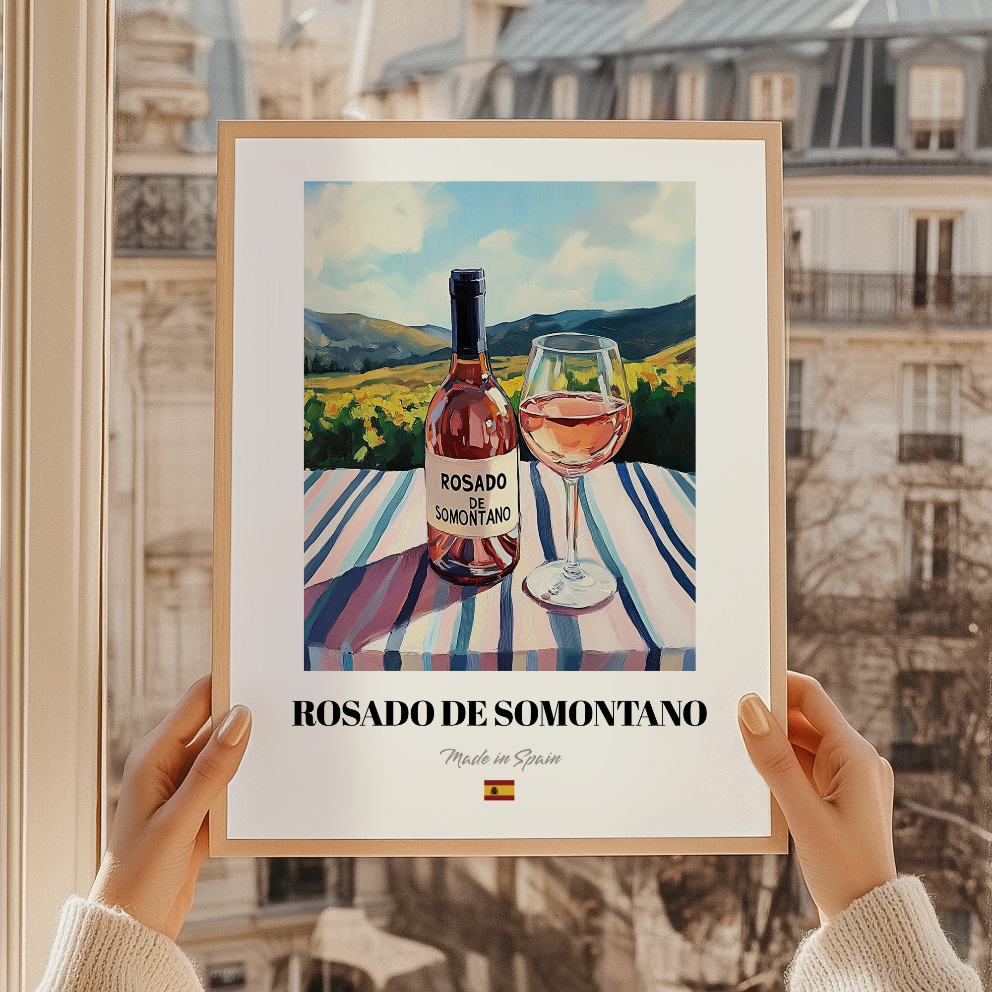 Rosado de Somontano – Spanish Rose Wine, Bodega Painting, styled in a charming Paris street view