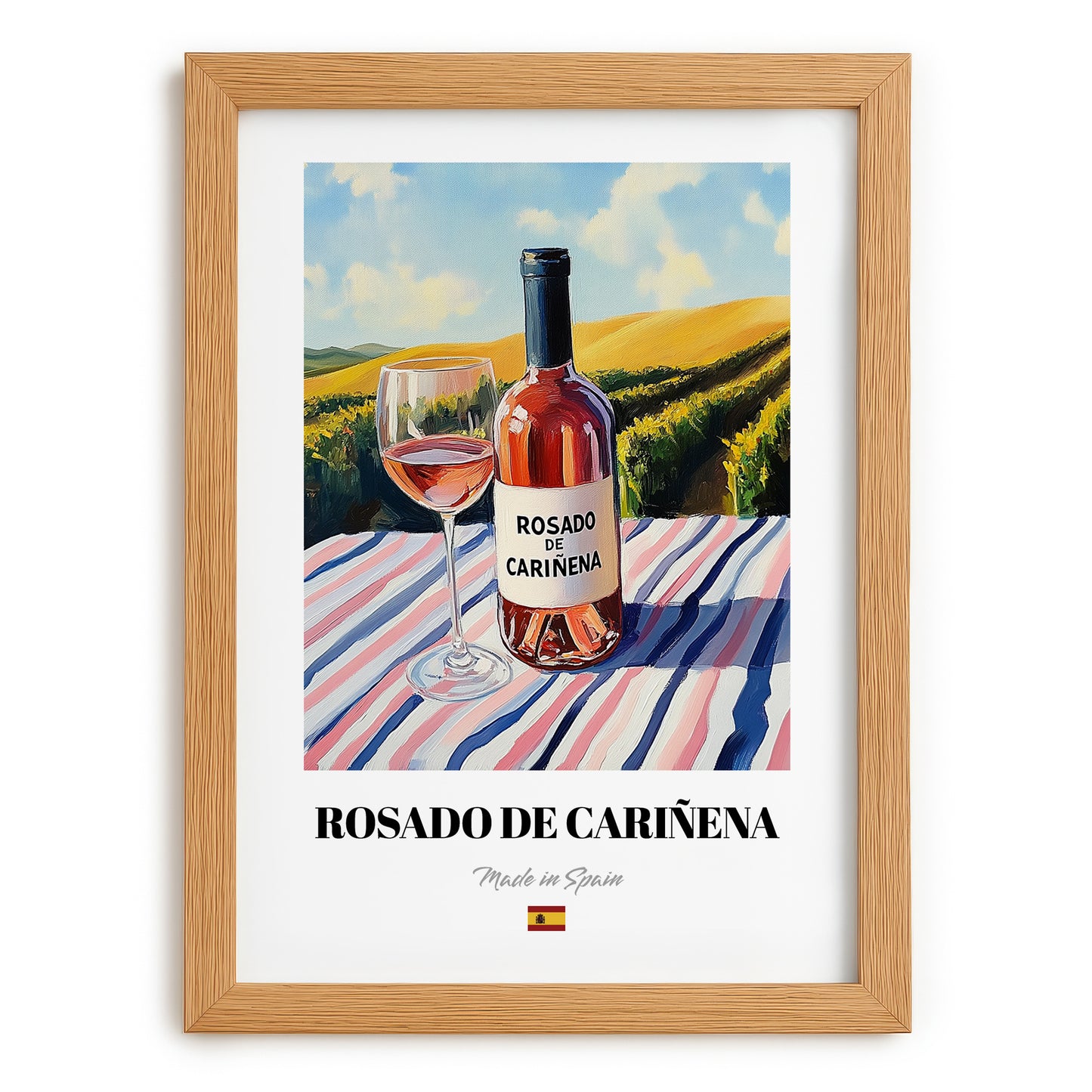 Rosado de Cariñena – Spanish Rose Wine, Wine Bar Poster, set in oak frame