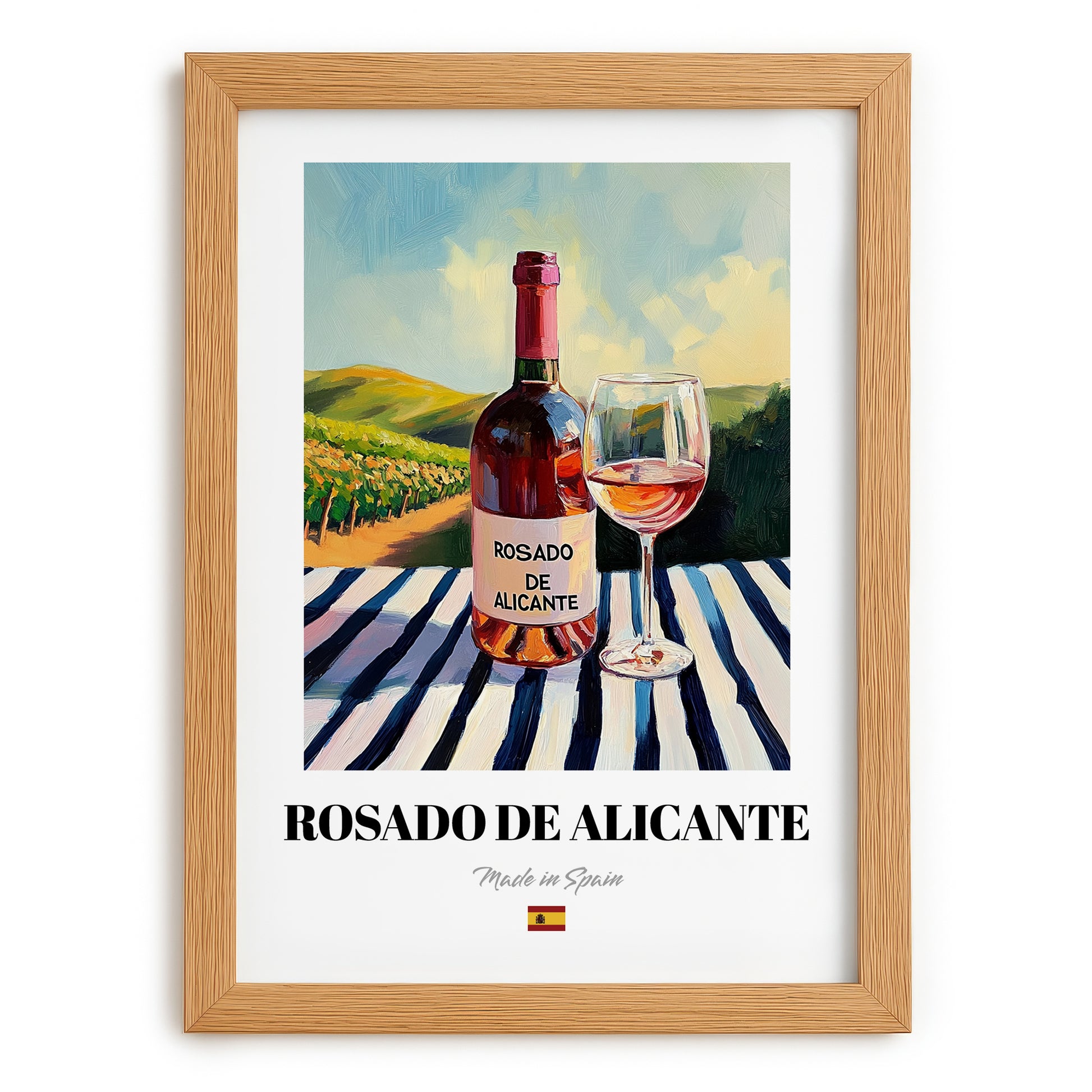 Rosado de Alicante – Spanish Rose Wine, Vinoteca Painting, set in oak frame