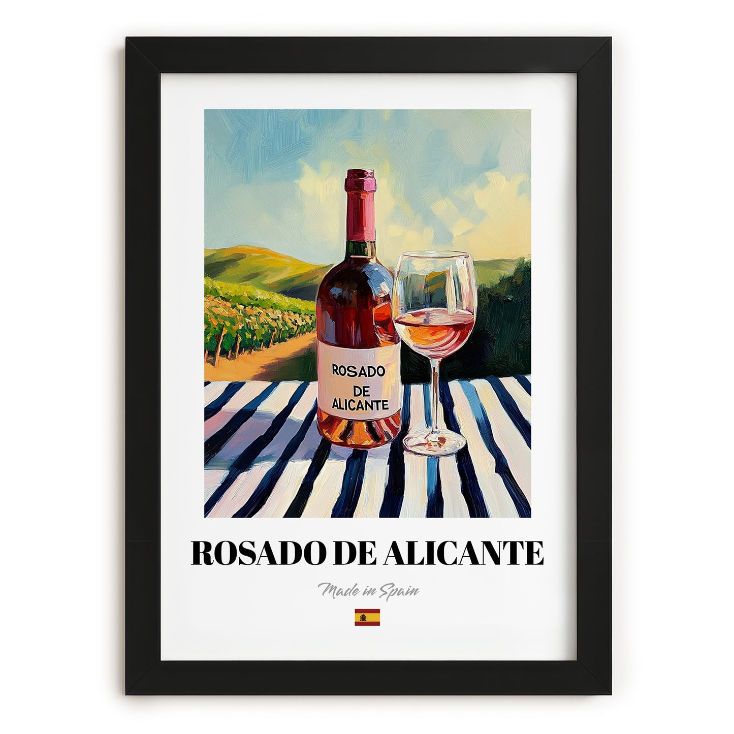Rosado de Alicante – Spanish Rose Wine, Vinoteca Painting, in sleek black frame