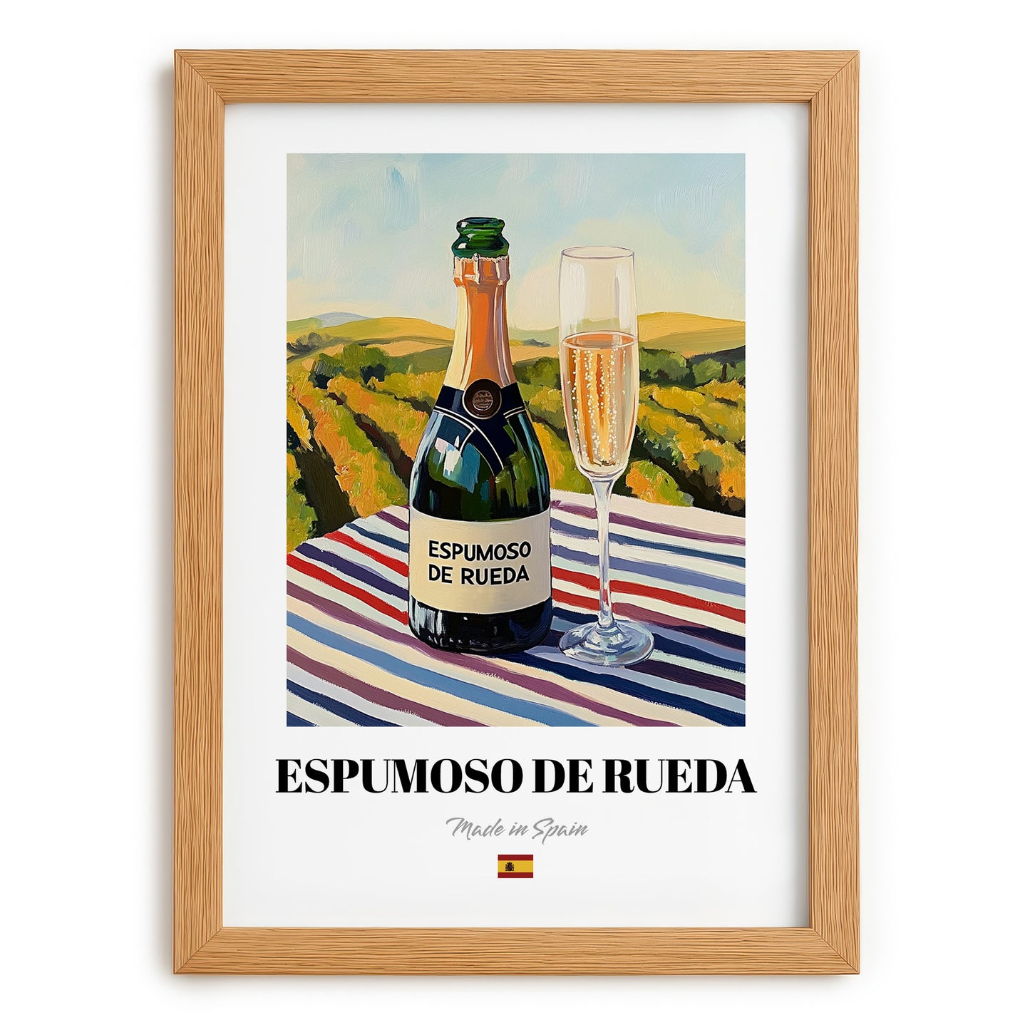 Espumoso de Rueda – Spanish Sparkling Wine, Wine Bar Poster, set in oak frame
