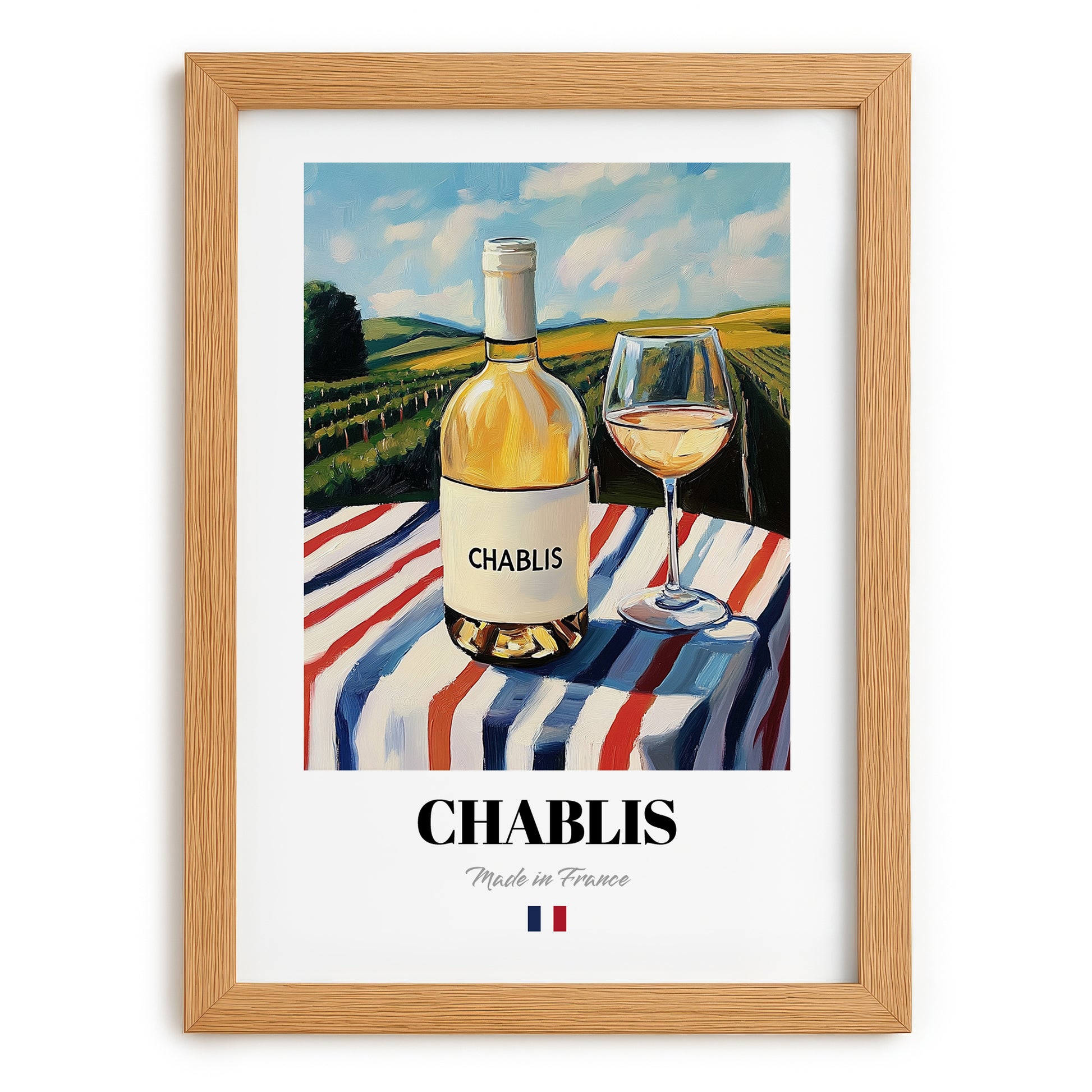 Chablis – French White Wine, Wine Bar Art, set in oak frame