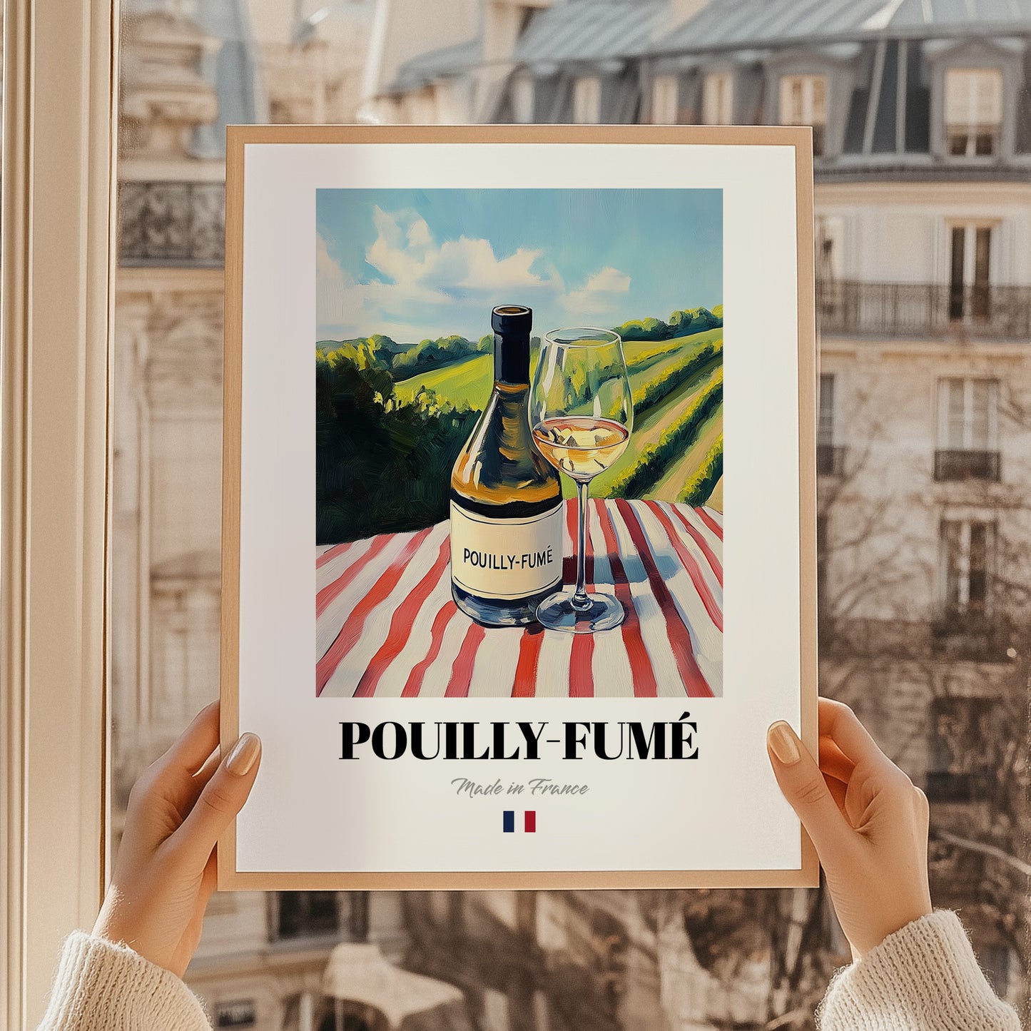 Pouilly-Fumé – French White Wine, Enoteca Illustration, styled in a charming Paris street view