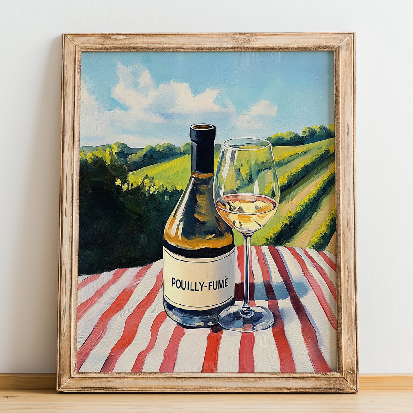 Pouilly-Fumé – French White Wine, Enoteca Illustration, no-text version framed in wood