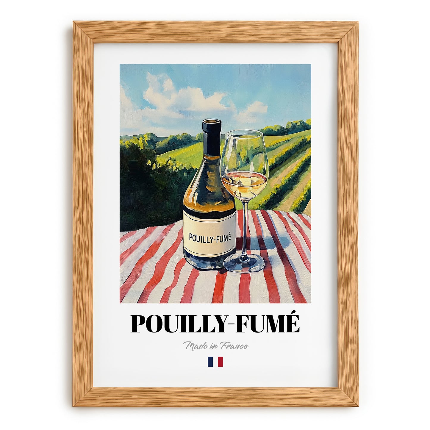 Pouilly-Fumé – French White Wine, Enoteca Illustration, set in oak frame