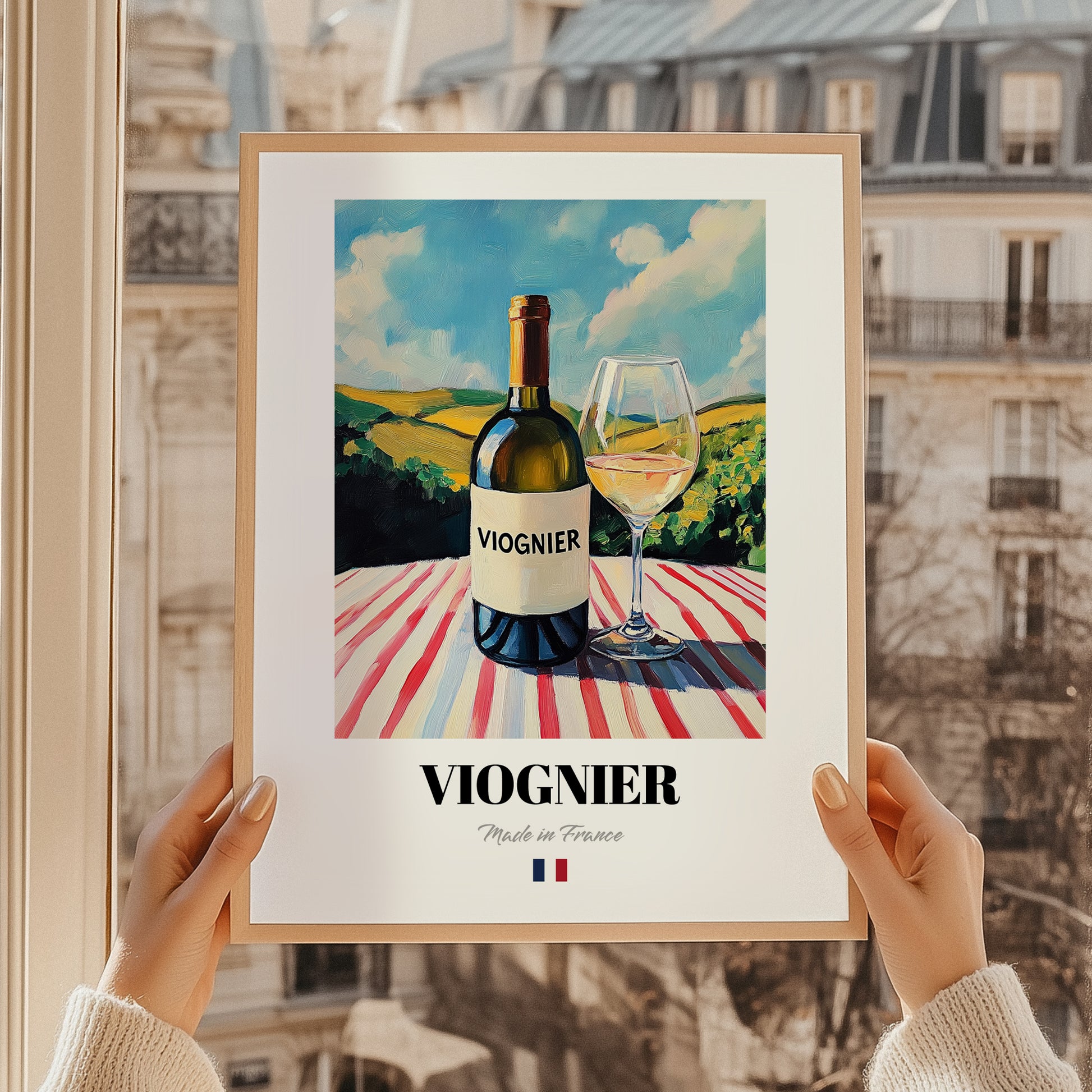 Viognier – French White Wine, Vinoteca Wall Art, styled in a charming Paris street view