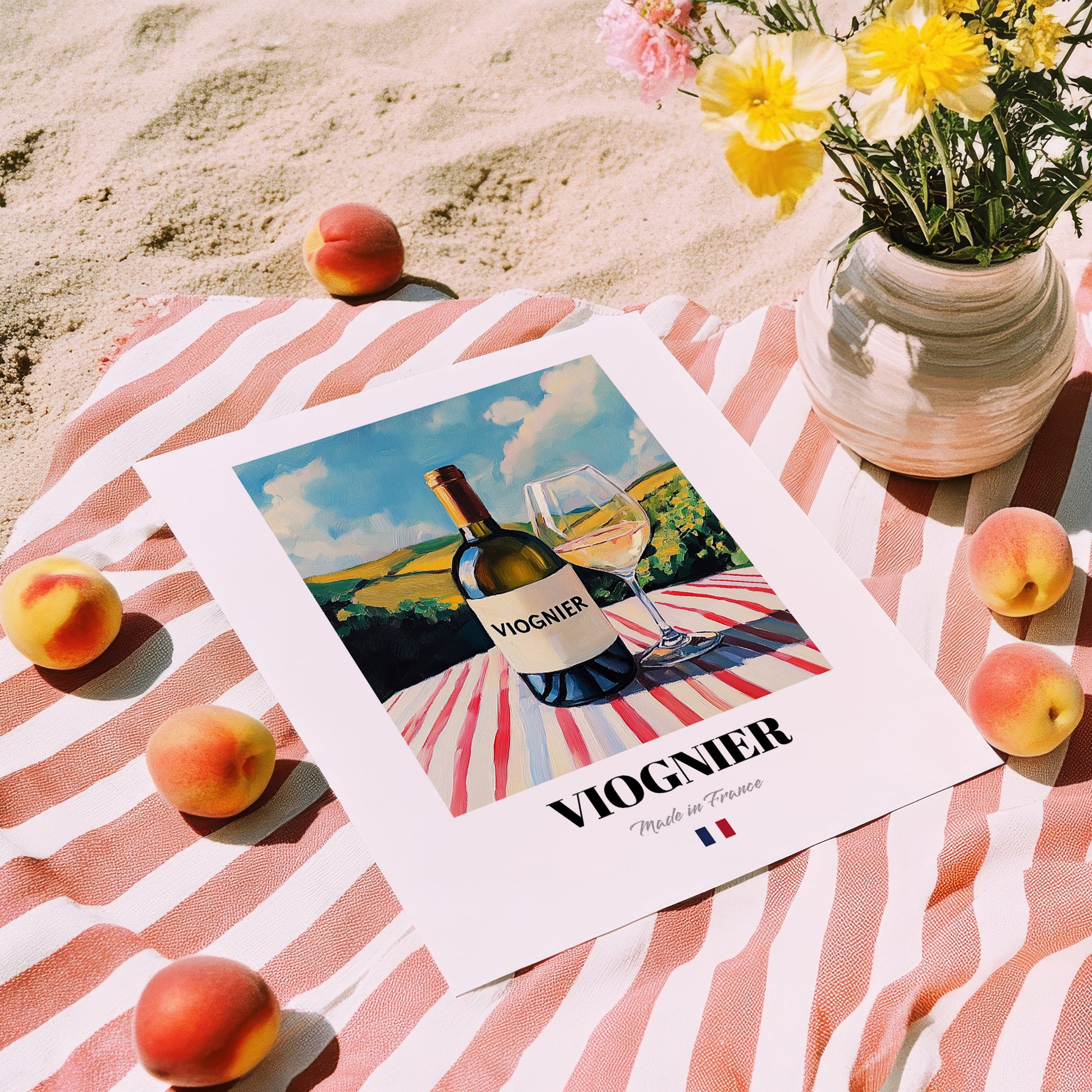 Viognier – French White Wine, Vinoteca Wall Art, unframed on coastal sand