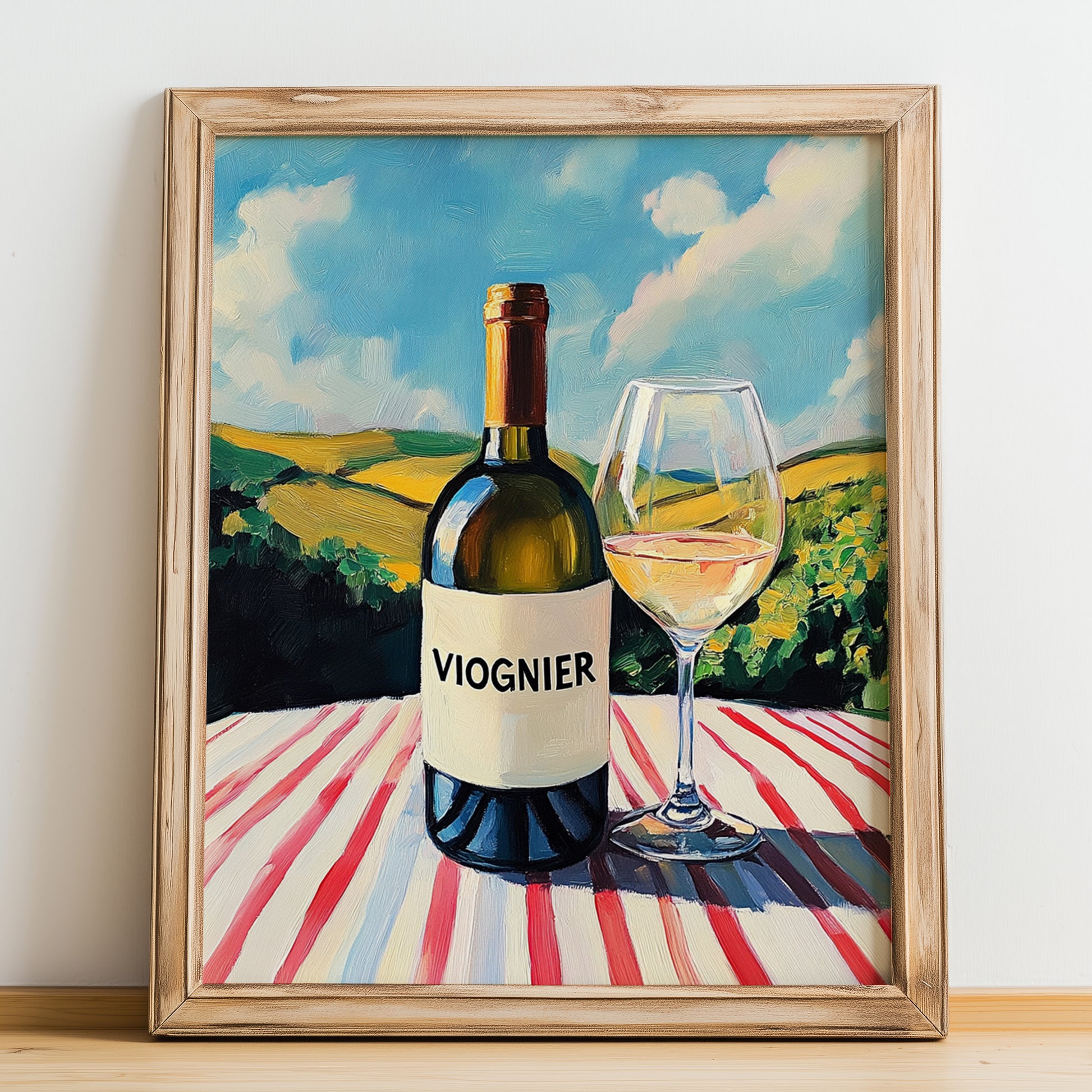 Viognier – French White Wine, Vinoteca Wall Art, no-text version framed in wood