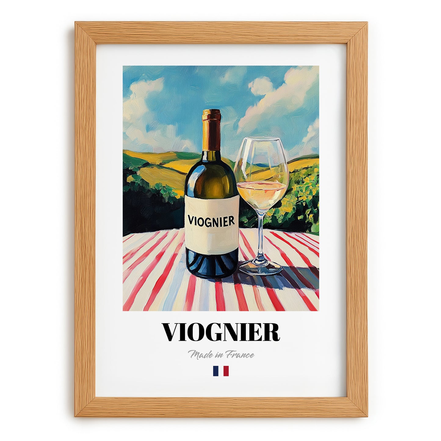 Viognier – French White Wine, Vinoteca Wall Art, set in oak frame