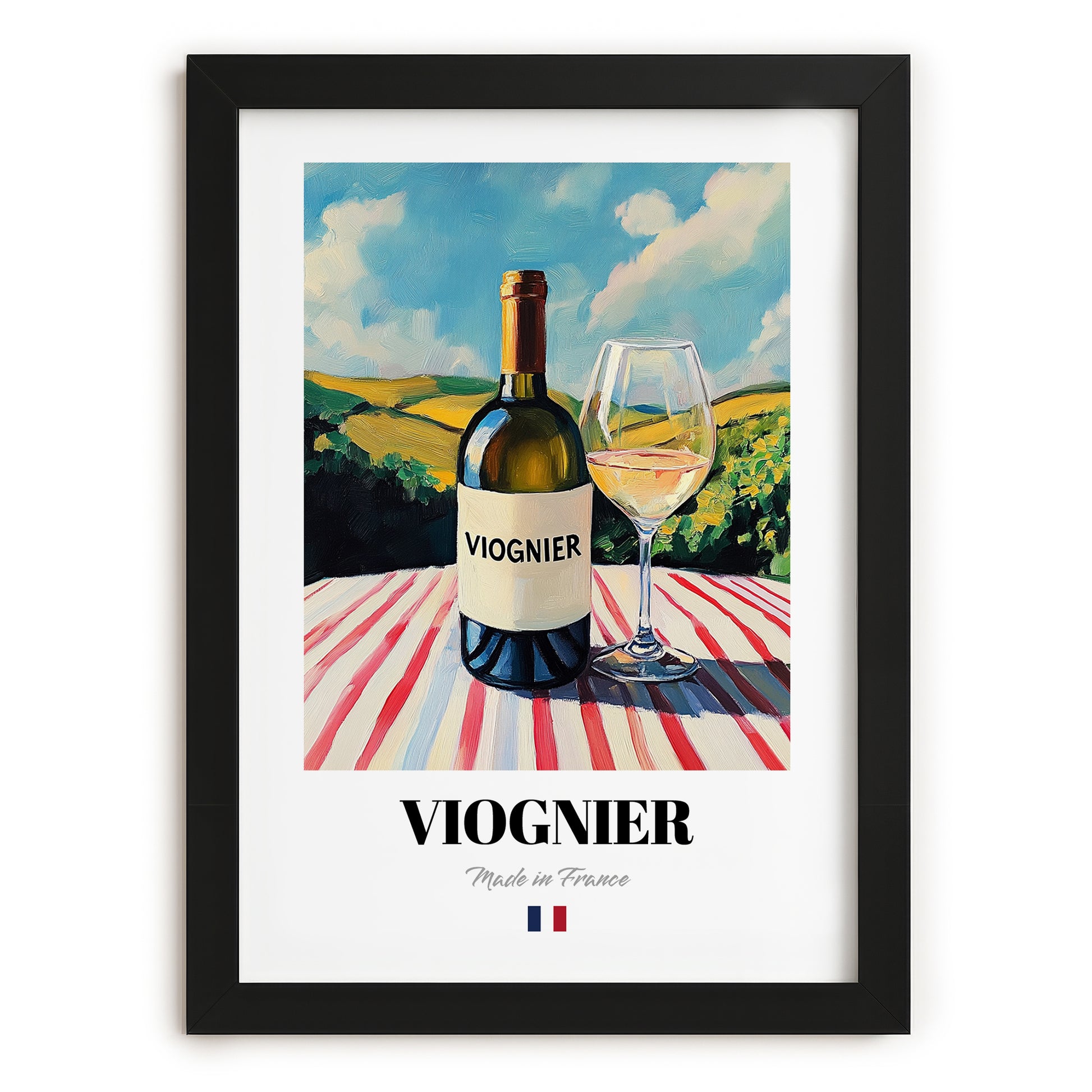 Viognier – French White Wine, Vinoteca Wall Art, in sleek black frame