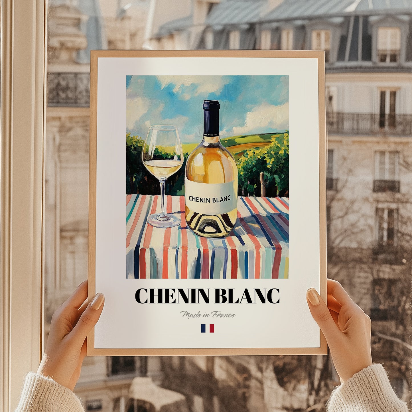 Chenin Blanc – French White Wine, Vinoteca Wall Art, styled in a charming Paris street view