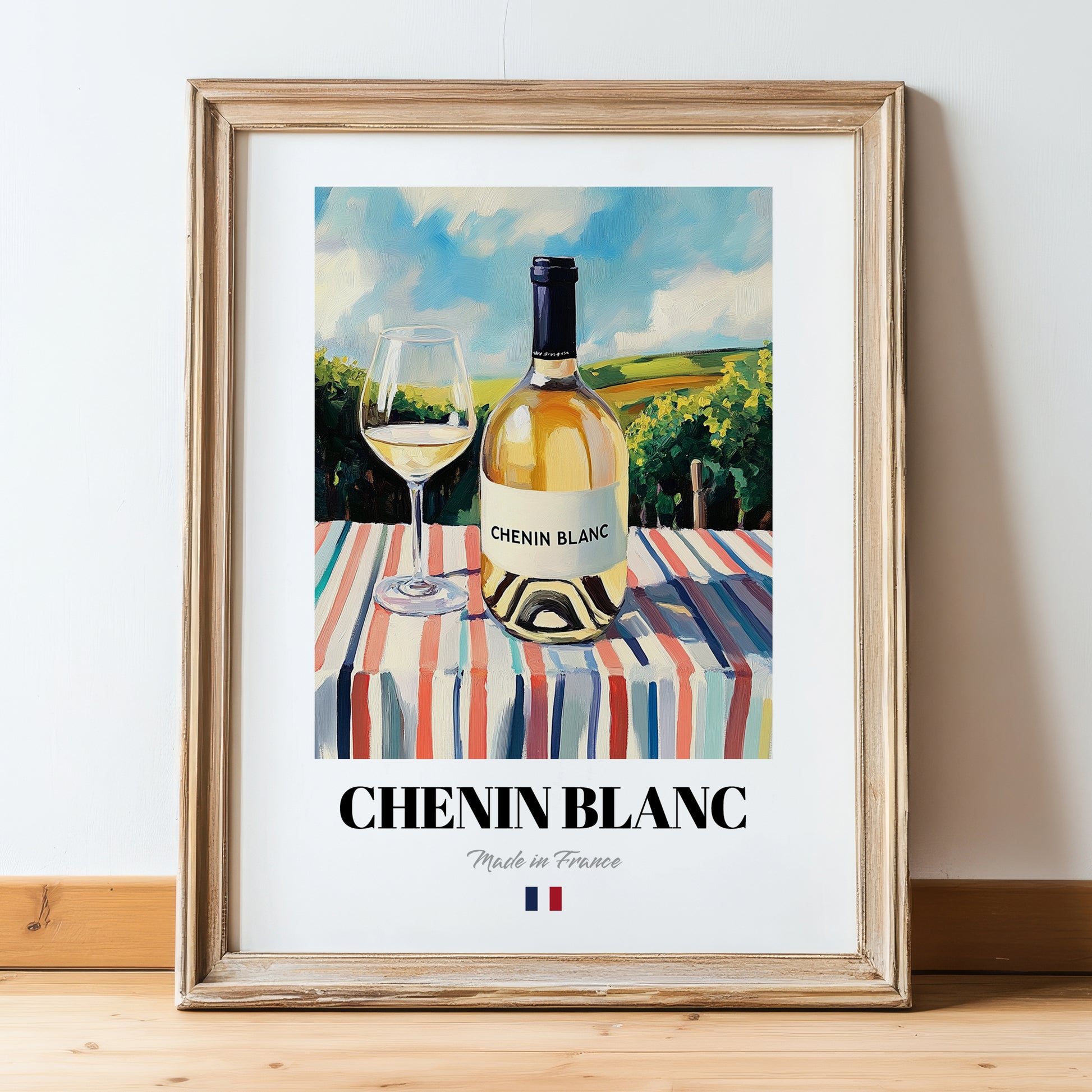 Chenin Blanc – French White Wine, Vinoteca Wall Art, in wooden frame leaning on the floor