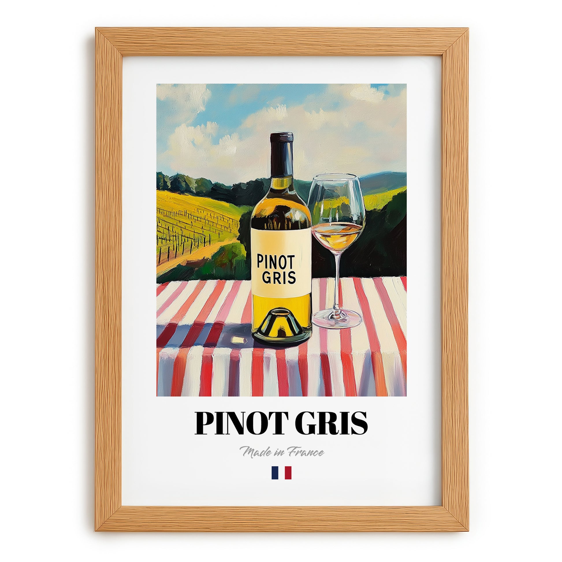 Pinot Gris – French White Wine, Bodega Poster, set in oak frame