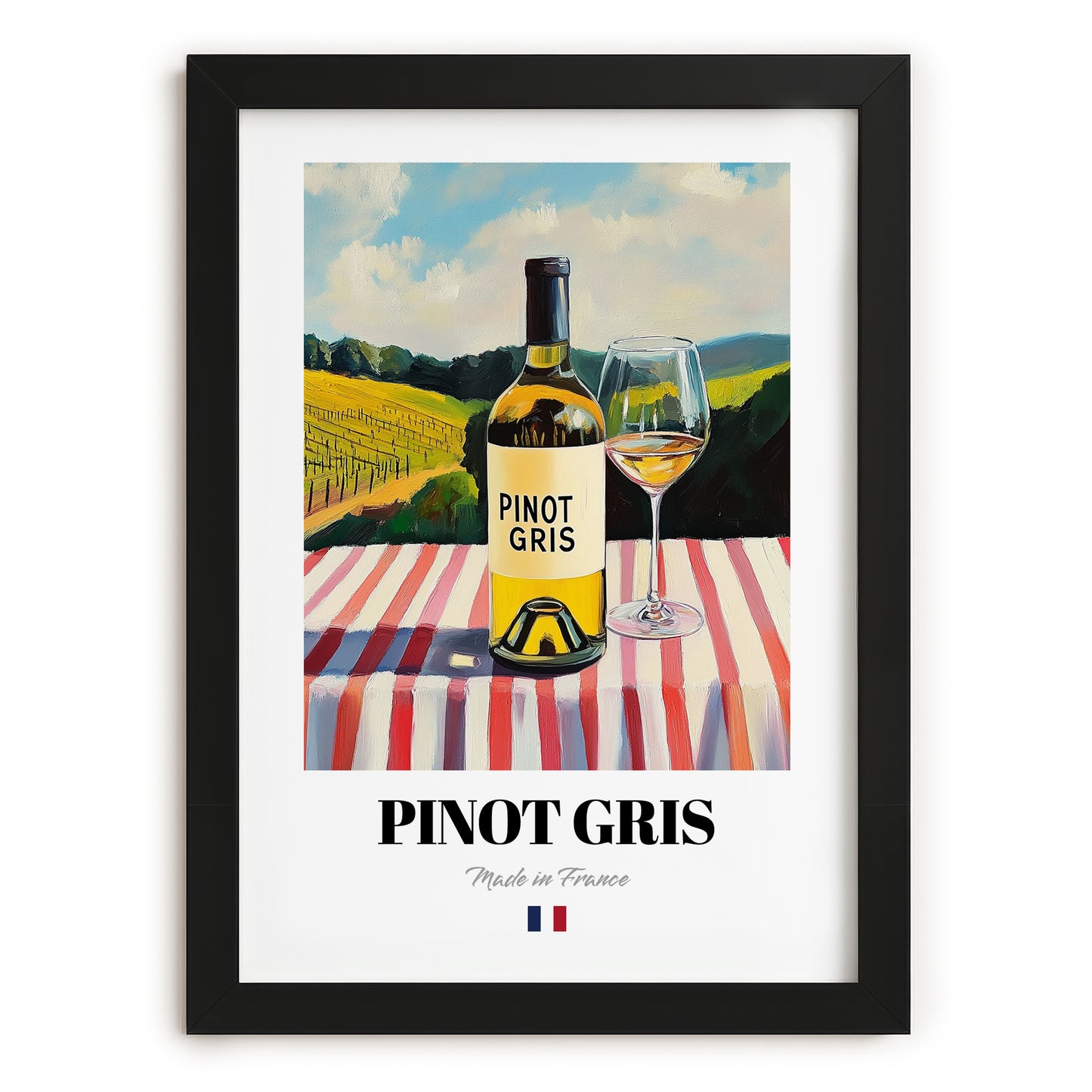 Pinot Gris – French White Wine, Bodega Poster, in sleek black frame