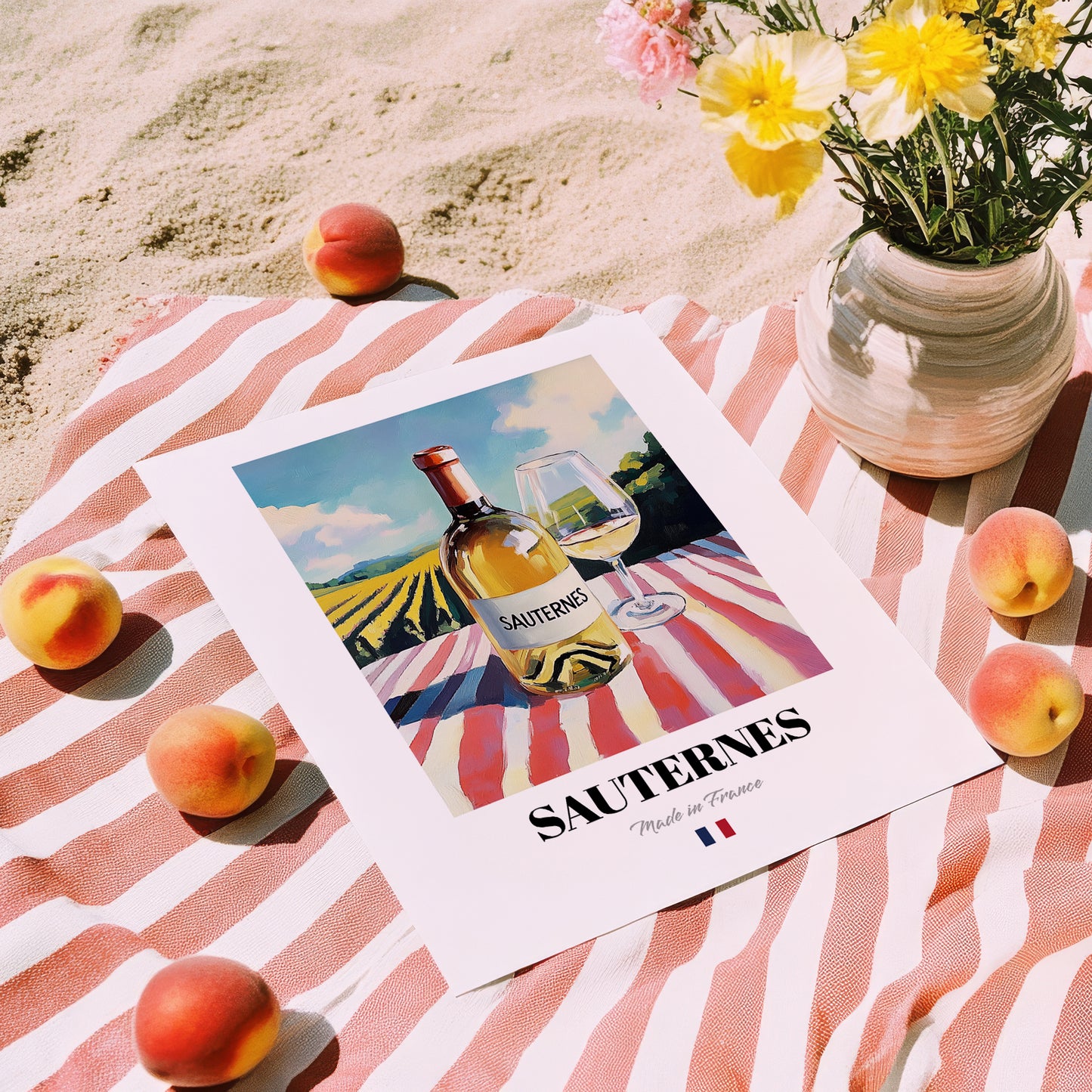 Sauternes – French White Wine, Vineyard Terrace Poster, unframed on coastal sand