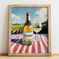 Sauternes – French White Wine, Vineyard Terrace Poster, no-text version framed in wood