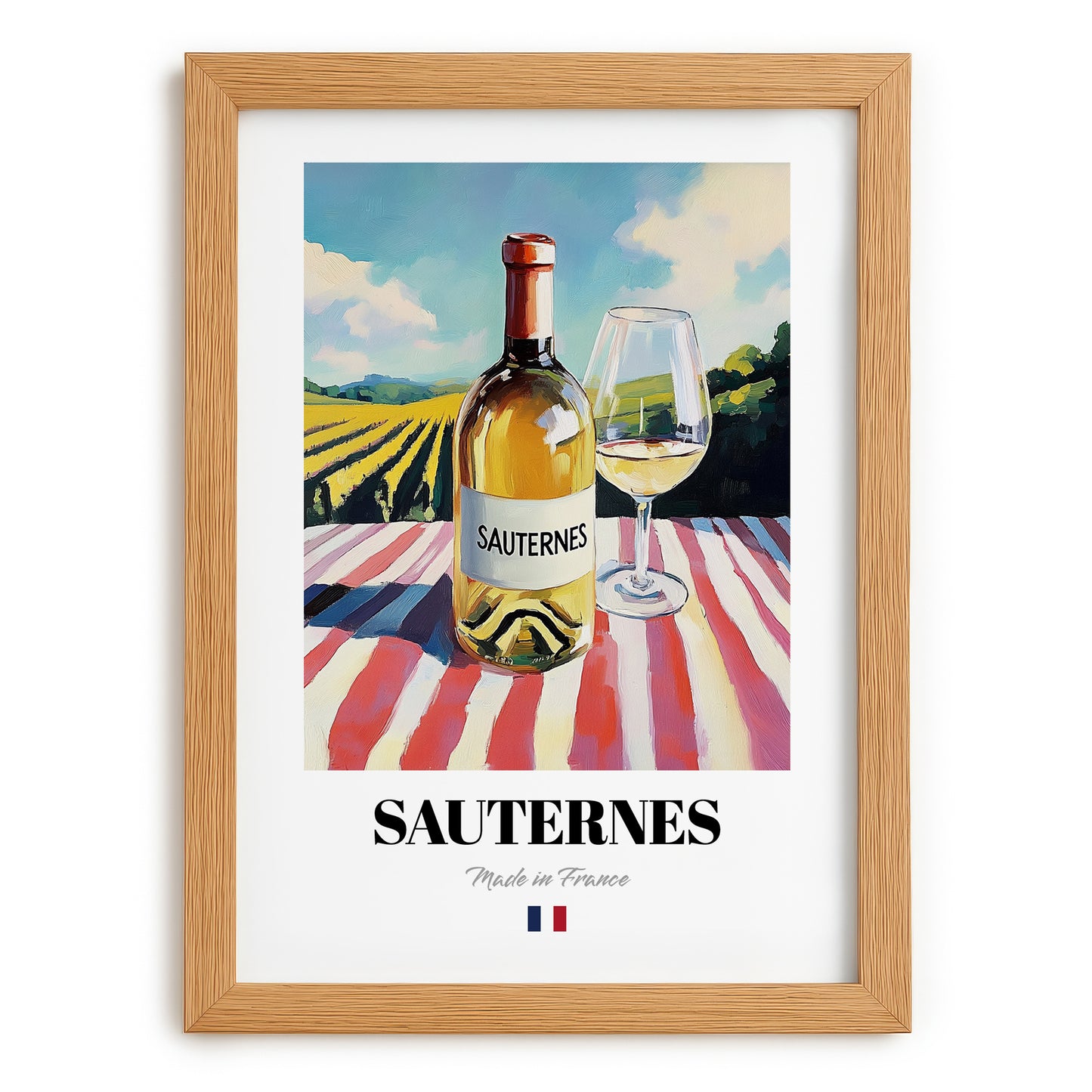 Sauternes – French White Wine, Vineyard Terrace Poster, set in oak frame