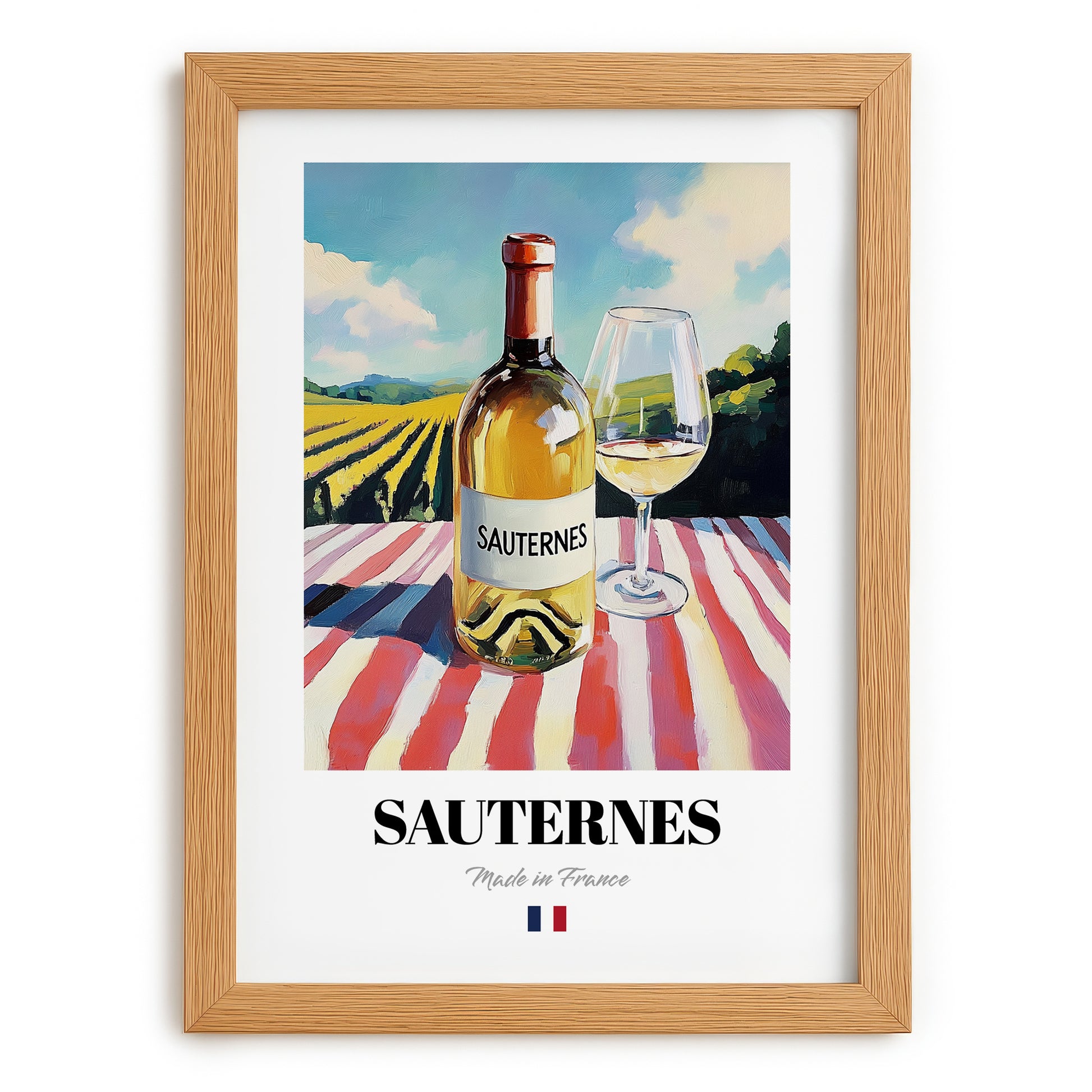 Sauternes – French White Wine, Vineyard Terrace Poster, set in oak frame