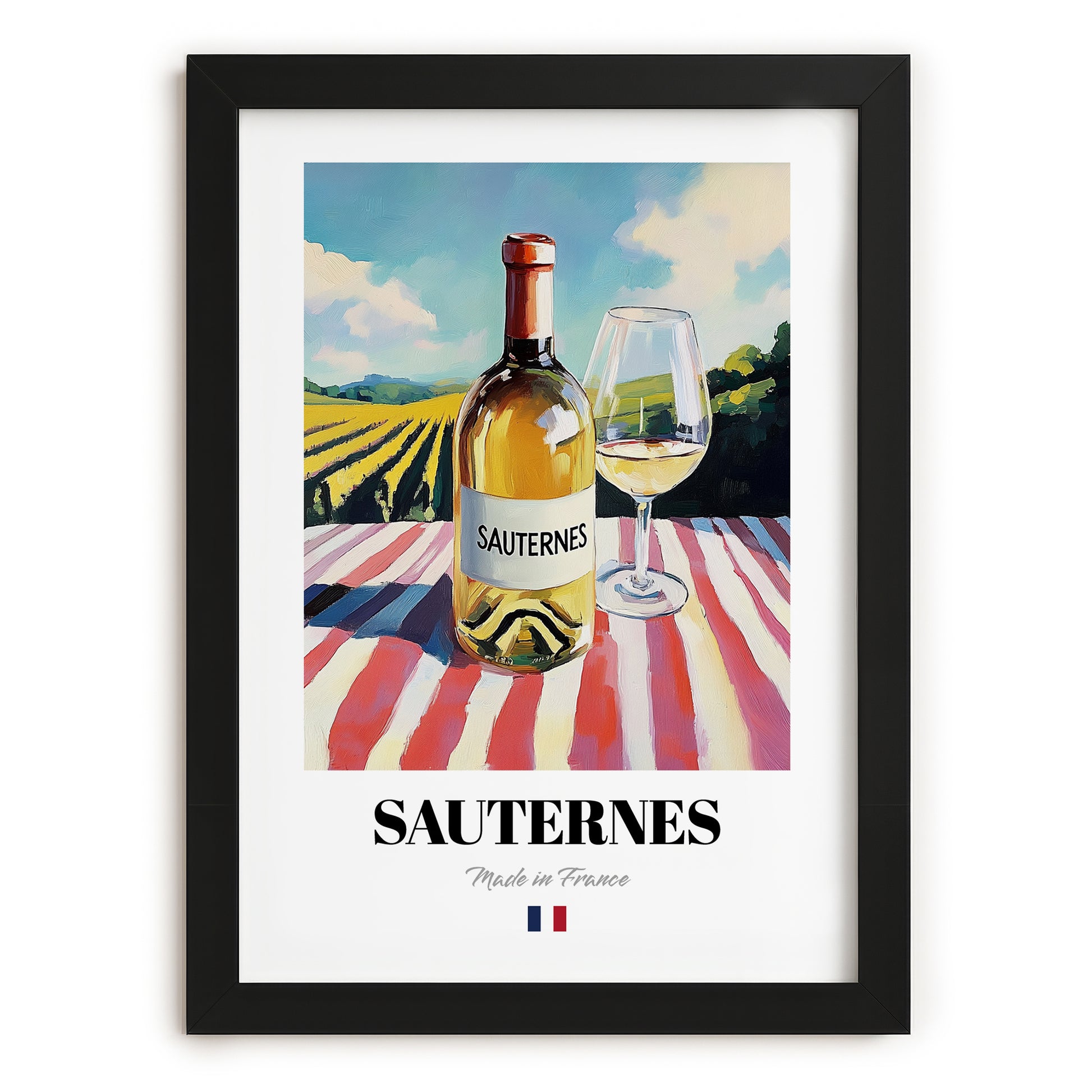 Sauternes – French White Wine, Vineyard Terrace Poster, in sleek black frame