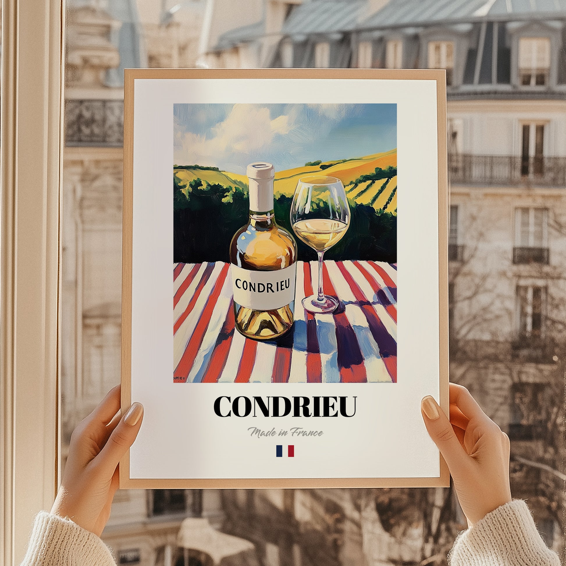 Condrieu – French White Wine, Tasting Room Poster, styled in a charming Paris street view
