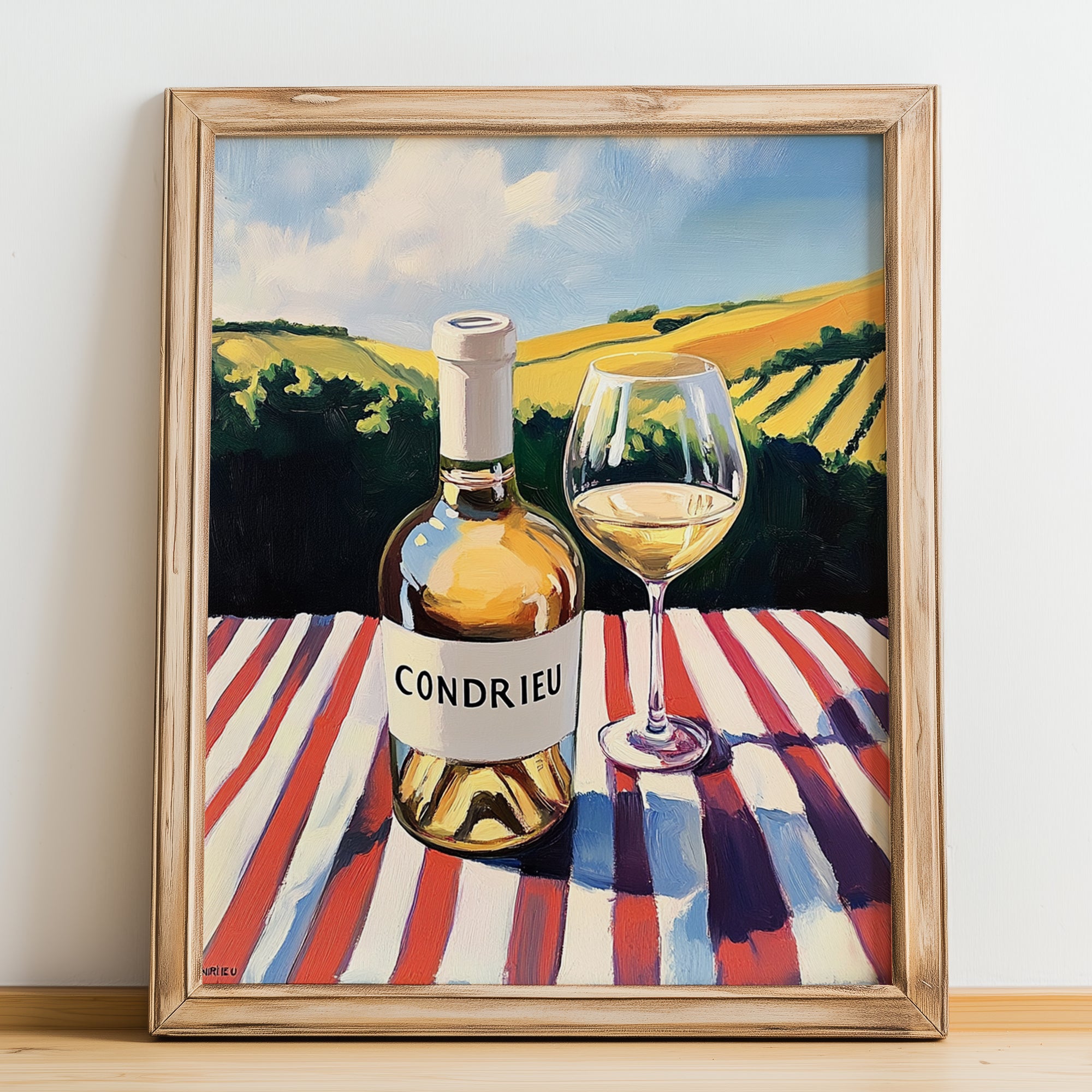 Condrieu – French White Wine, Tasting Room Poster, no-text version framed in wood